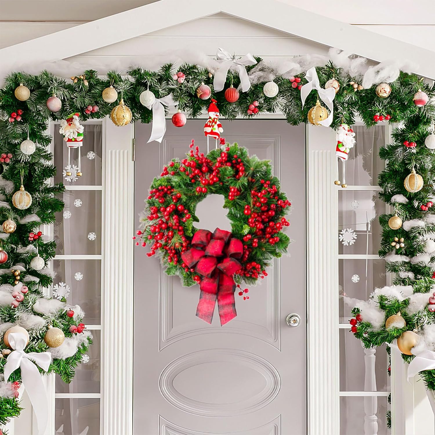Kunstkranz Weihnachtskranz Haustür,Weihnachtskranz mit Beeren & Schleifen, Coonoor, Weihnachtstürkranz, Weihnachten Dekor
