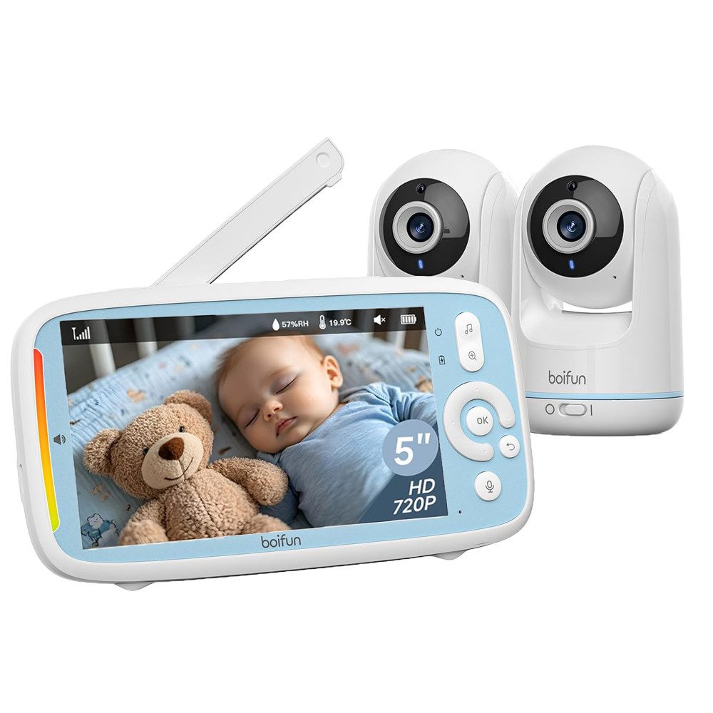 Video-Babyphone Babyphone mit 2 Stück Kamera 5 Zoll Baby Monitor 720p FHSS NO WIFI