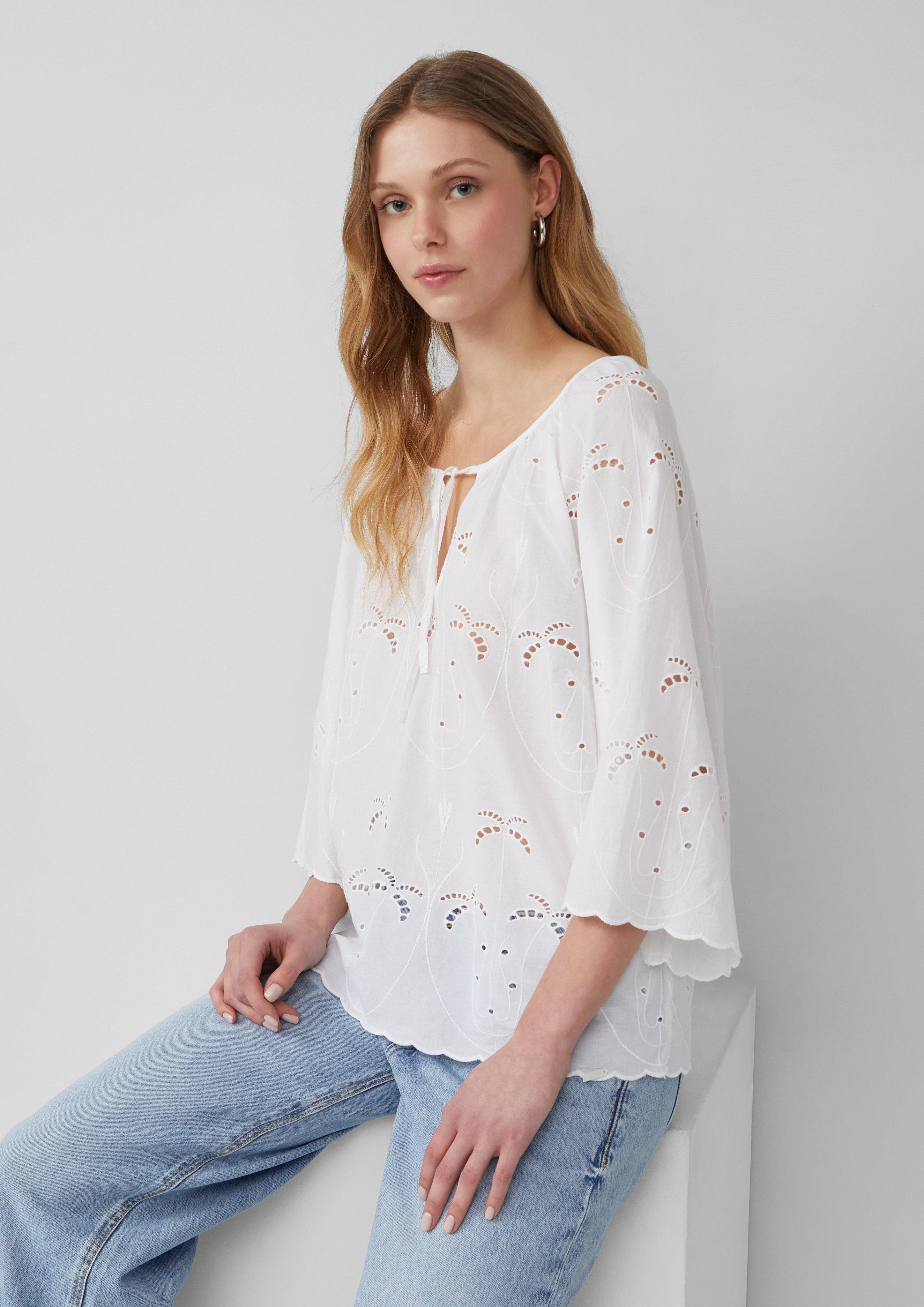 QS Kurzarmbluse Leichte Bluse mit Lochstickerei, günstig online kaufen