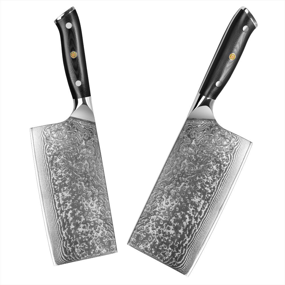 KingLux Hackmesser Damastmesser Fleischmesser Damaszenerstahl G10 Griff