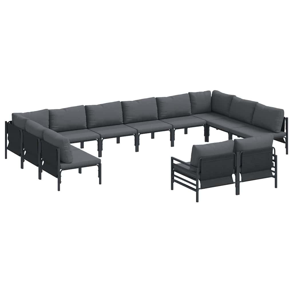 vidaXL Gartenlounge-Set Gartensofa-set mit Kissen 12 pcs Schwarz Stahl, (12-tlg)