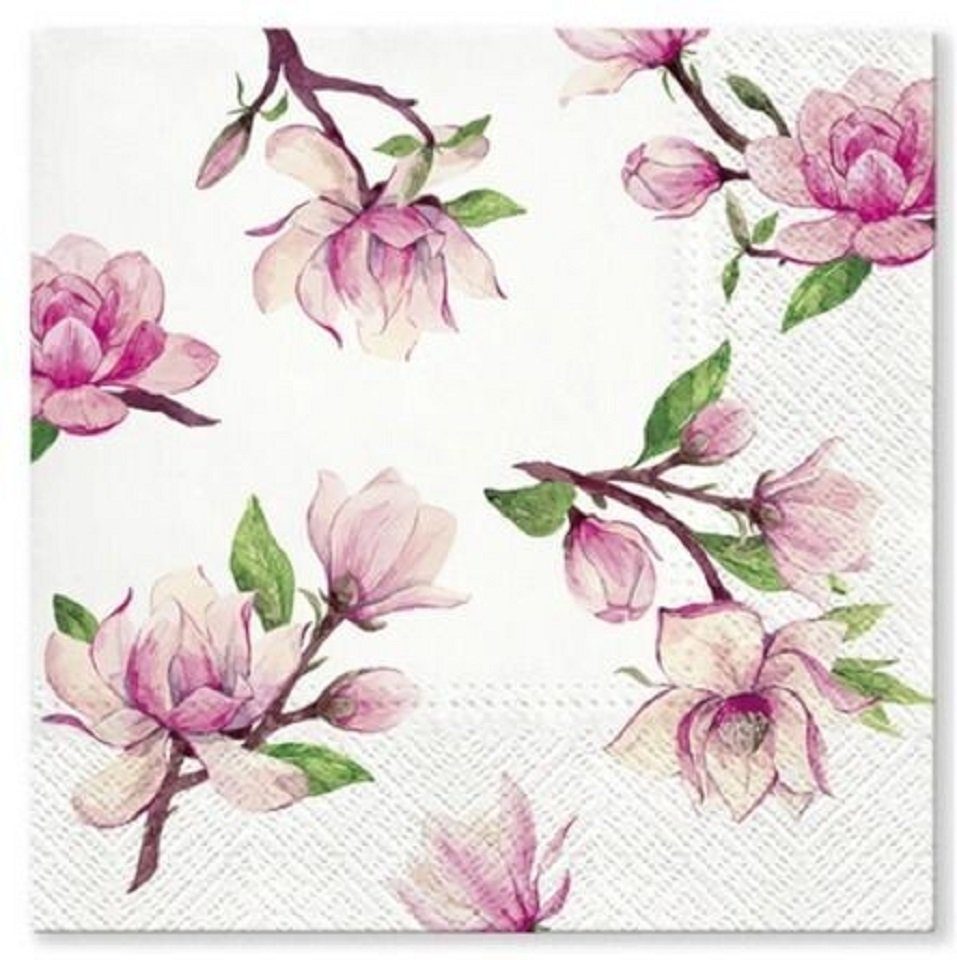 Tete a Tete Papierserviette 20 Servietten Magnolien /Blumen/Frühling/Ostern 33x33cm