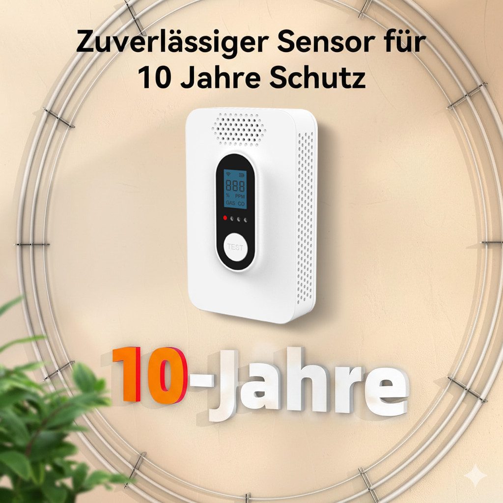 Forrlite Kohlenmonoxid Melder mit LCD Display, CO2 melder, 10 Jahre Batterie CO-Melder (Warnmelder, Lauter Alarm 115 dB, Testschalter, Mitgelieferte Batterien)