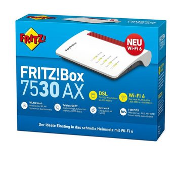 AVM FRITZBox 7530 AX DSL Modem VDSL ADSL WLAN-Router, 2,4 GHz / 5 GHz, WiFI 6 ax, 2400 Mbit/s