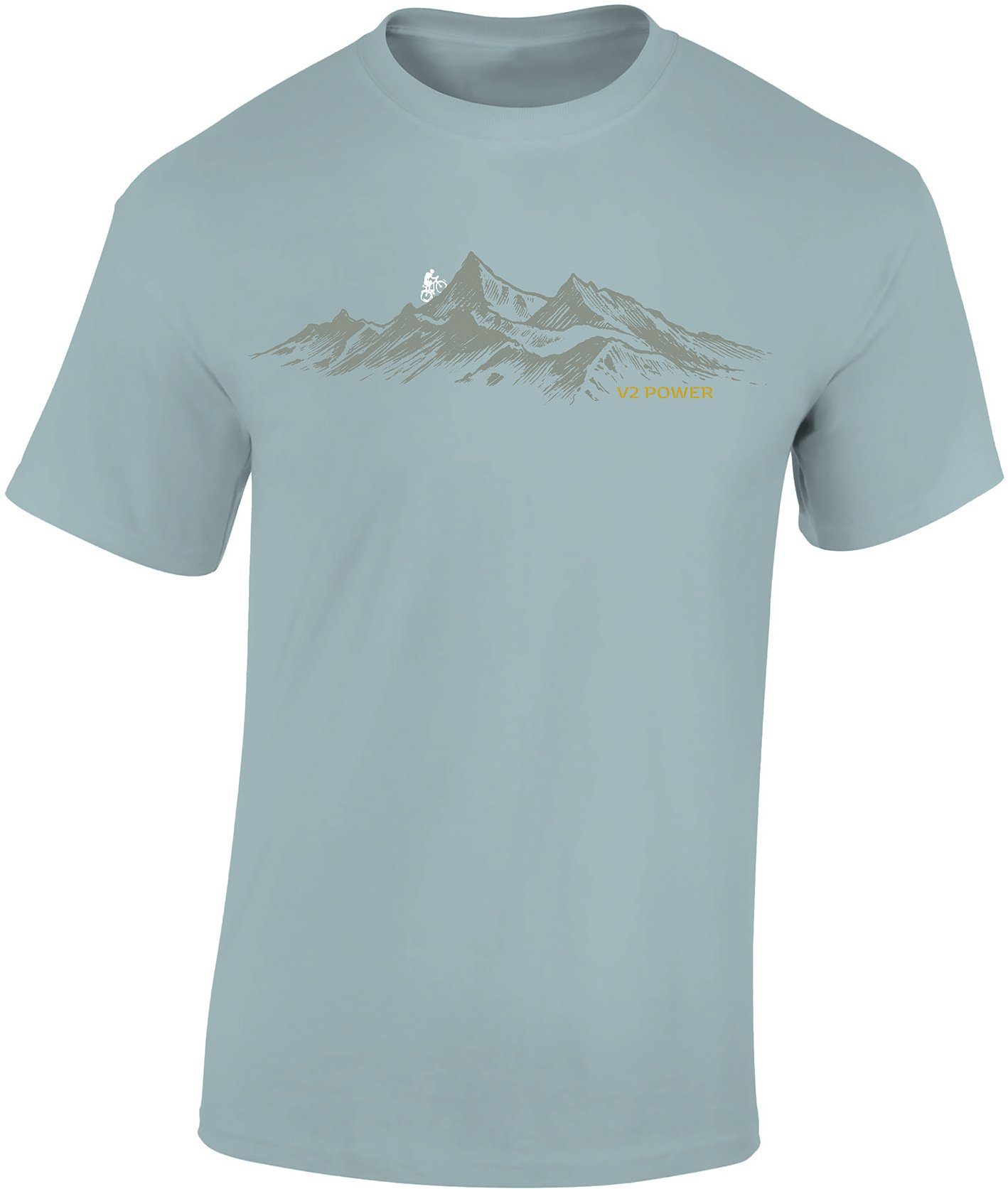 Baddery Print-Shirt Fahrrad T-Shirt : V2 Power - Sport Tshirts Herren - Mountainbike Shirt, hochwertiger Siebdruck, auch Übergrößen, aus Baumwolle