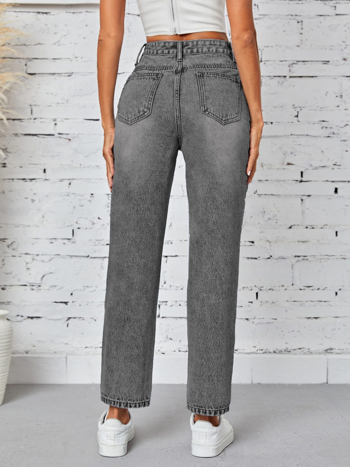 Beluring Weite Jeans Damen Stretch-Jeans in Schwarz Komfort, Figurbetonung günstig online kaufen