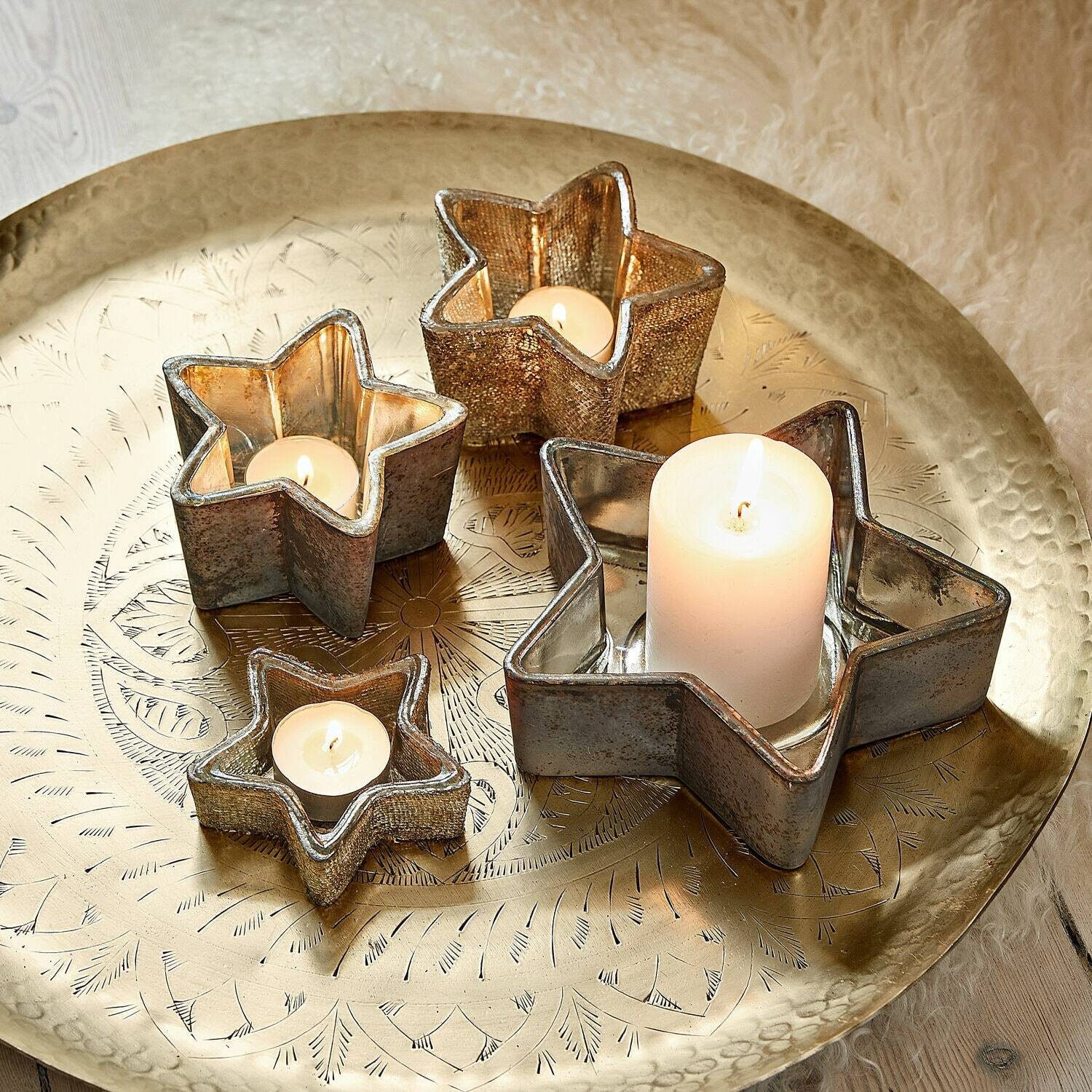 Mirabeau Adventskranz Windlicht 4er Set Thervel antikgold/grau
