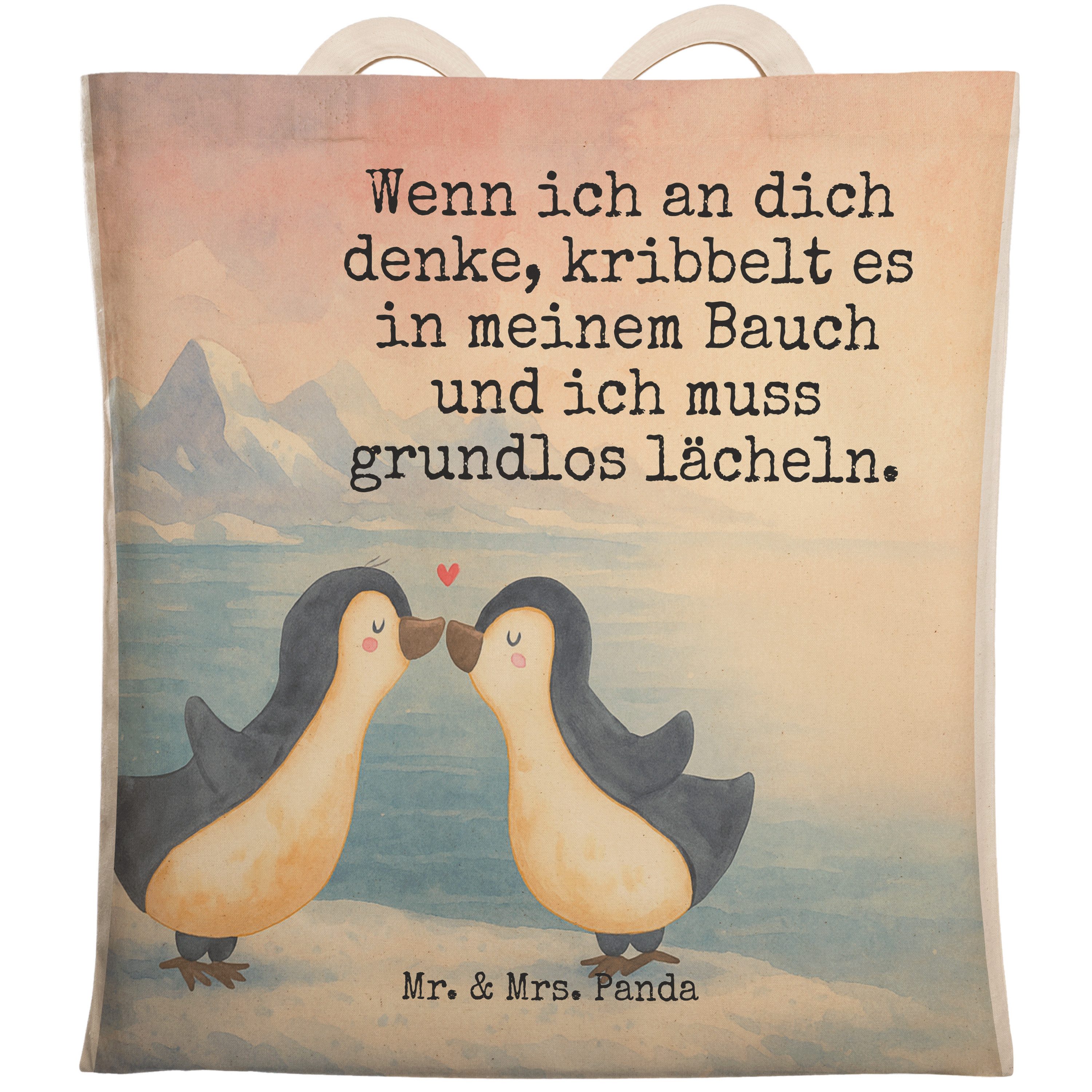 Tragetasche Pinguine Kuss Design, Beutel, Weiß, Geschenk für Freundin, Partner, F