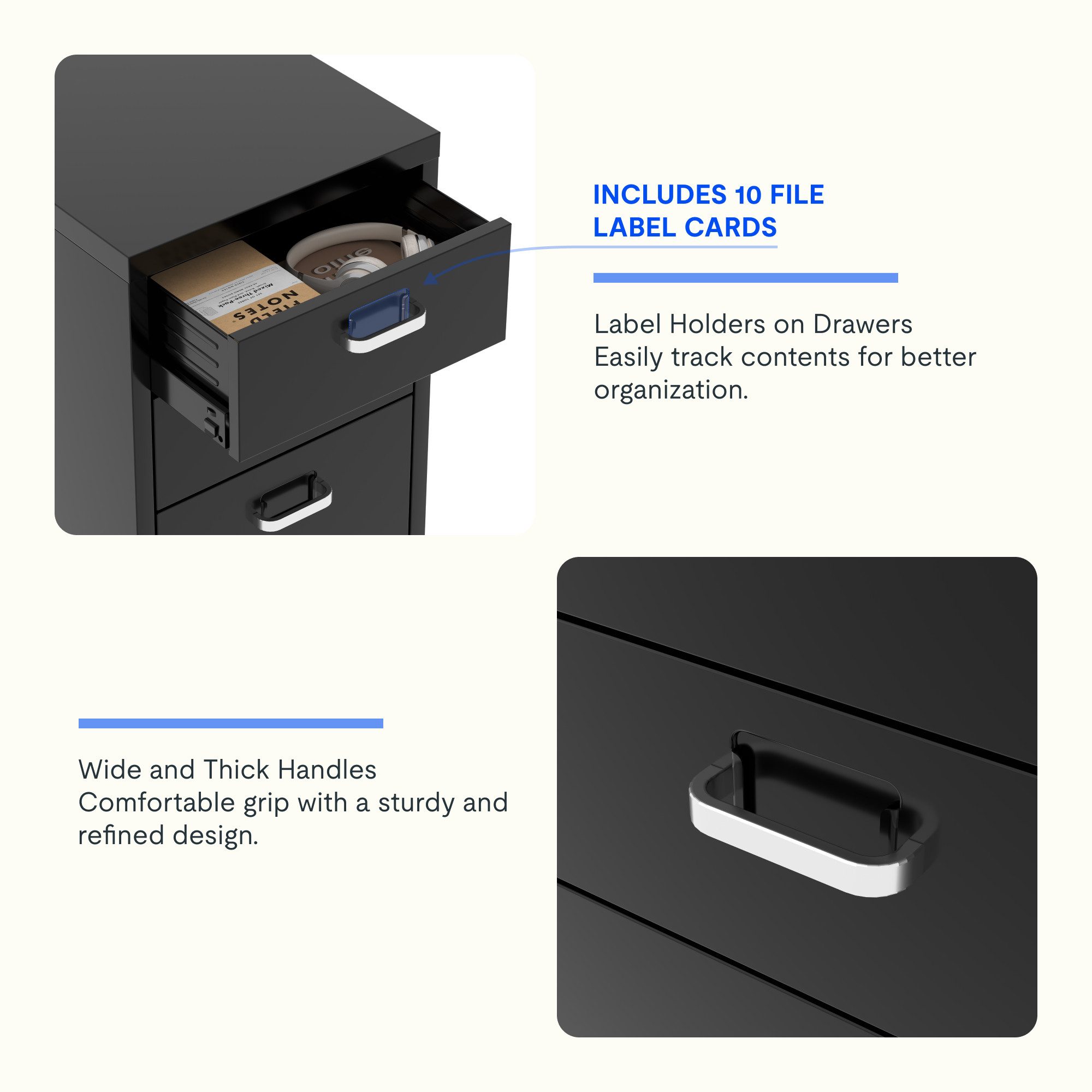 FLEXISPOT Container Rollcontainer für Ihr Büro&Home-Office, 28x48x41 cm (mobiler Aktenschrank mit 3 Schubladen, mit Rollen, Büroschrank)
