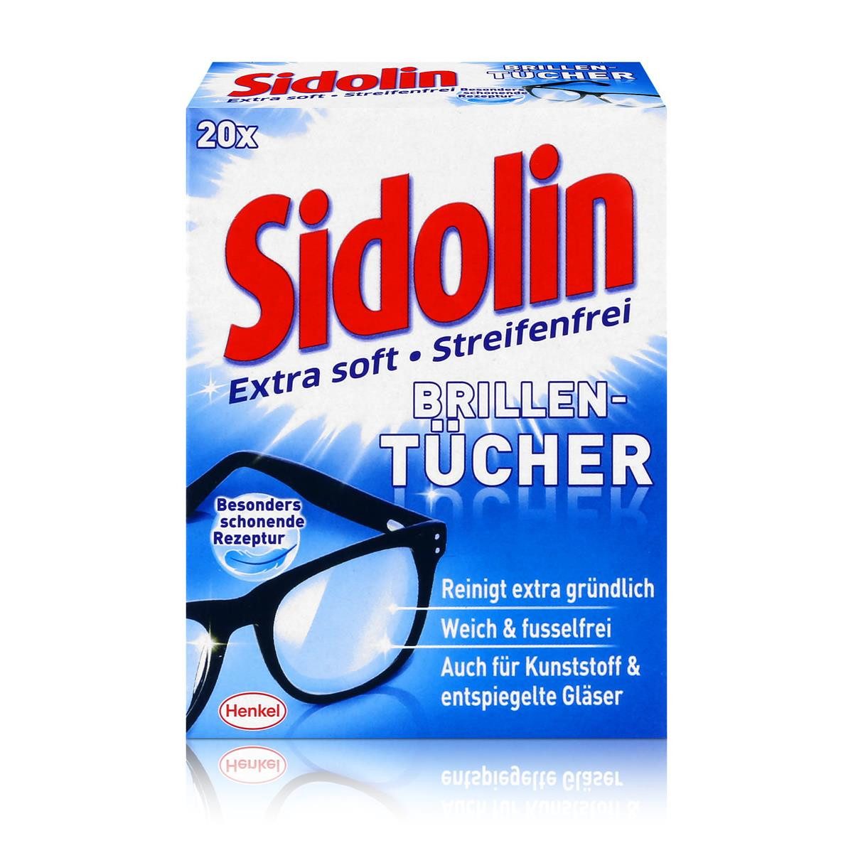 SIDOLIN Sidolin Brillen Putztücher 20 Tücher - Extra Soft & Streifenfrei (1er Reinigungstücher