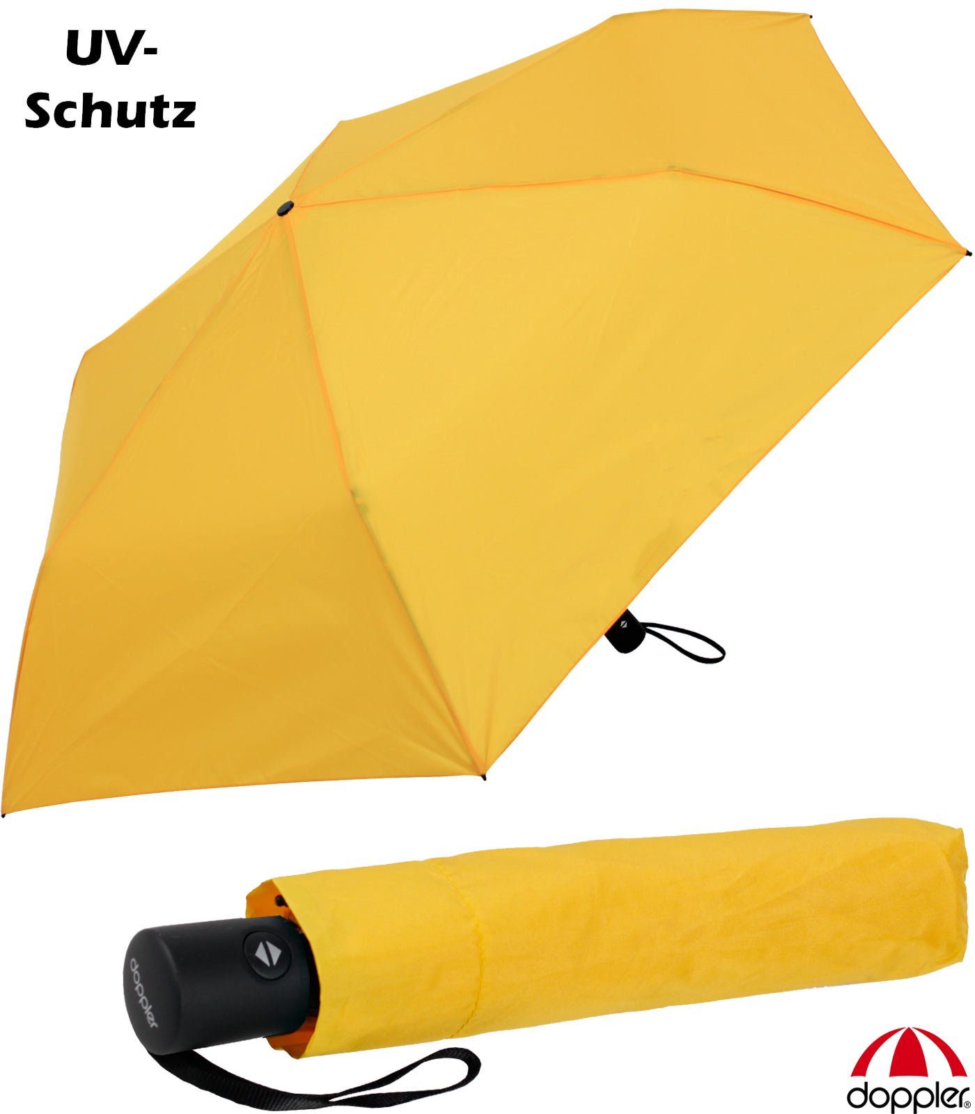 doppler® Taschenregenschirm zero magic, gelb und - Schirm UV-Schutz-Beschichtung leichter mit yellow, Auf-Zu-Automatik sehr shiny mini