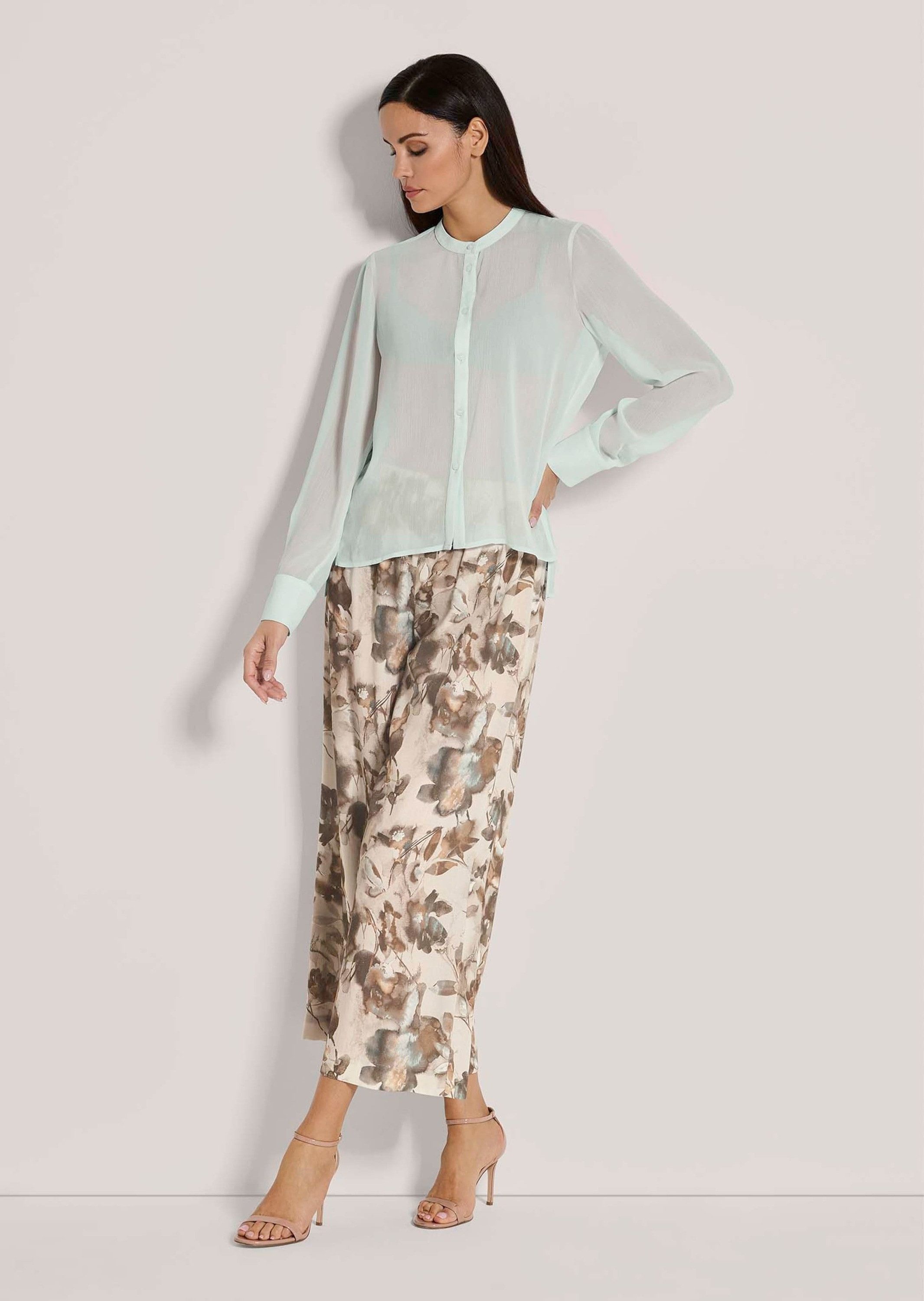 MADELEINE Langarmbluse Luftige Chiffon-Bluse, Halbarm Uni-Design mit rundem Ausschnitt und seitlichen Schlitzen