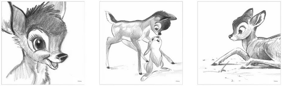 Disney Leinwandbild Bambi schwarz/weiß, Bambi schwarz / weiß