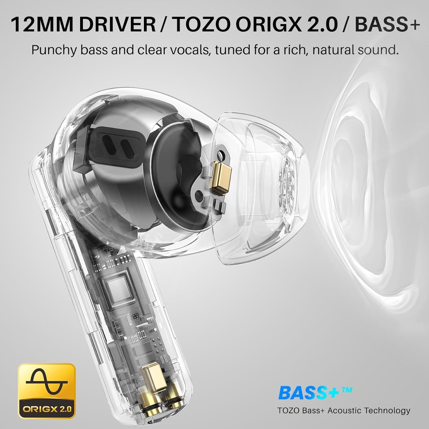 TOZO Hybrid ANC Kopfhörer mit 6 Mikrofonen & IPX8 Wasserschutz In-Ear-Kopfhörer (Kristallklare Anrufqualität mit 6 Mikrofonen und ENC-Technologie für störungsfreie Gespräche unterwegs oder im Büro., 68 Std. Akkulaufzeit, App-Steuerung & Digitalanzeige für klaren Sound)