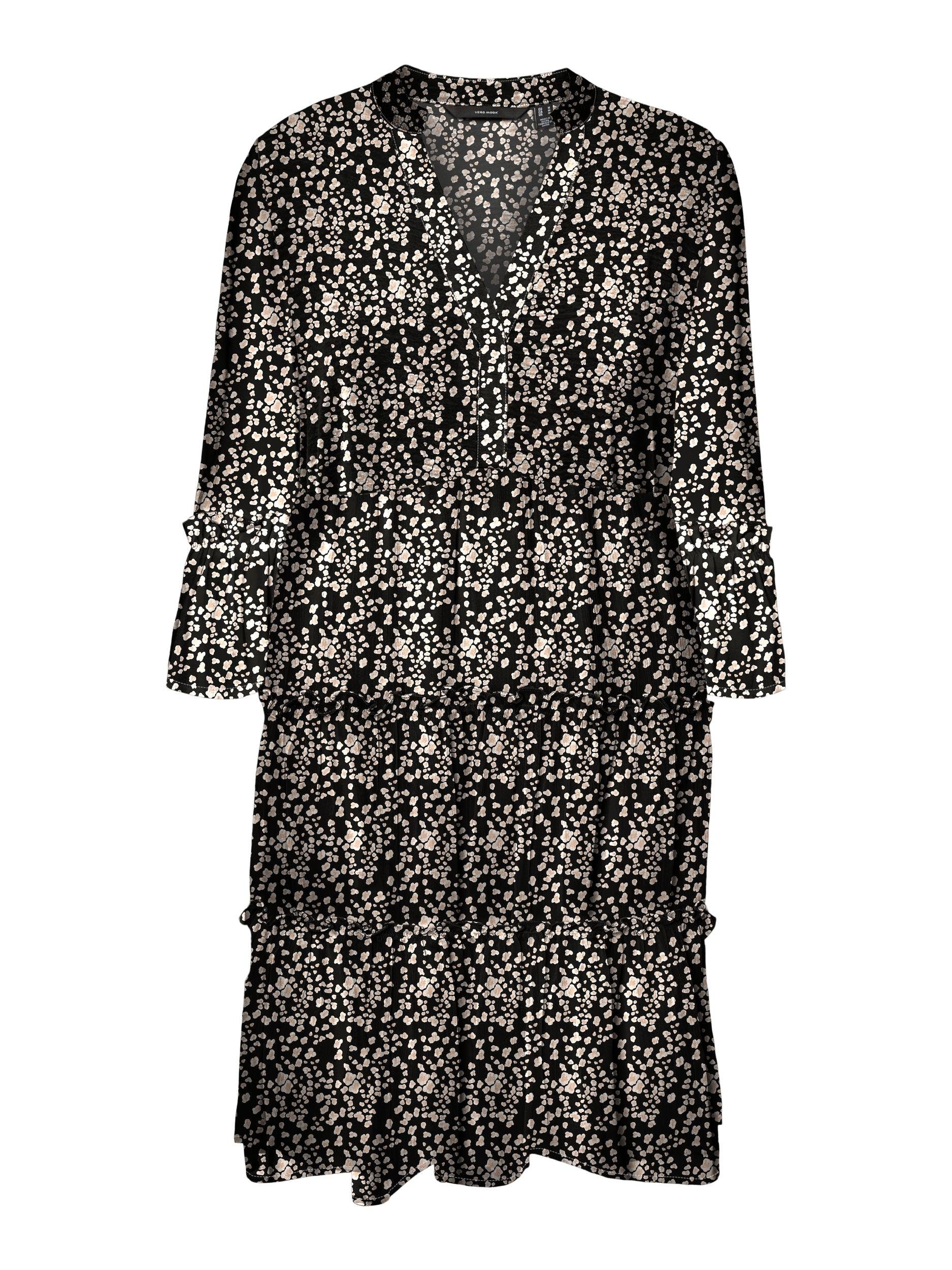 Vero GA R1 3/4 WVN DRESS Moda AOP:Nora Black Rüschen SHORT Minikleid mit VMEASY