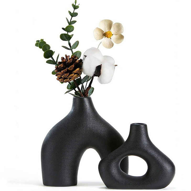 Kpaloft Dekovase 2er Keramik Vase, Pampasgras Vasen matt (Handgefertigte Getrocknete (Blumenbehälter, Boho Blumenpflanzenbehälter, Kunsthandwerk), Ornamente, Wohnkultur, für Haus), Büro, Geschenk für Hochzeit