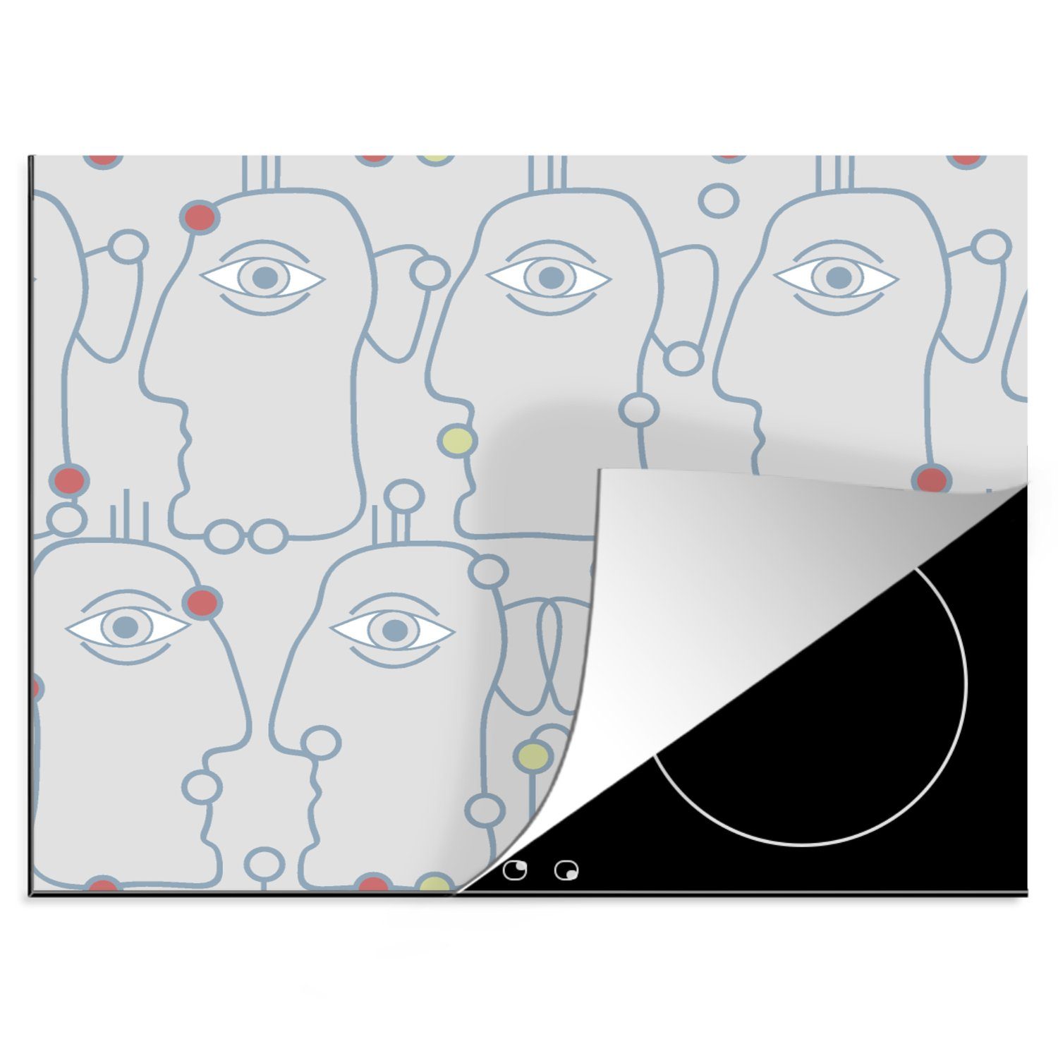 Gesicht Muster, 60x52 Ceranfeldabdeckung Mobile Herdblende-/Abdeckplatte - Strichzeichnung MuchoWow nutzbar, tlg), - Vinyl, Arbeitsfläche cm, (1