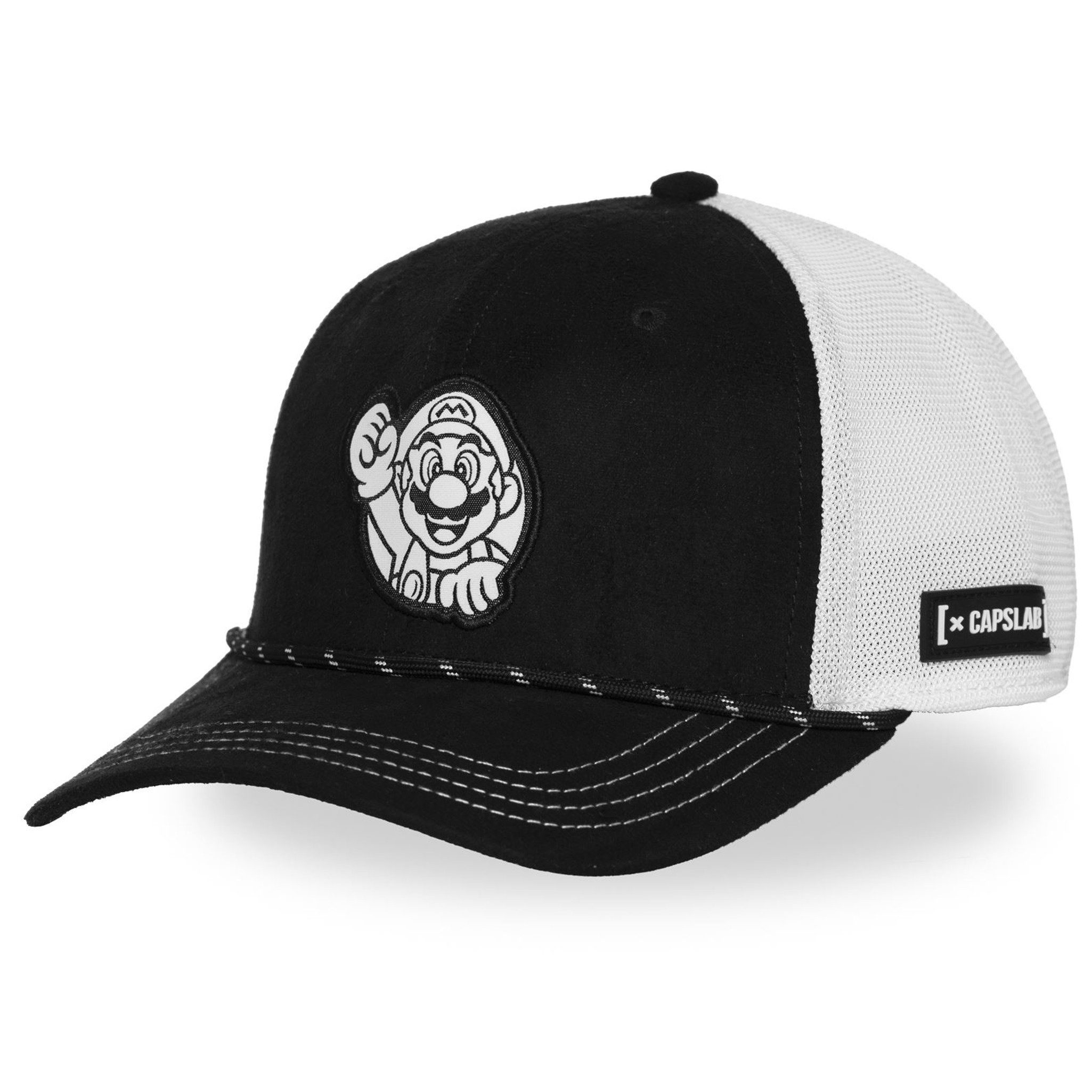 Capslab Trucker Cap CAPSLAB Premium Trucker Cap - SUPER MARIO - Semi Curved Black/White (Basecap, Basecap, Meshcap, Trucker Kappe) Geist Patch