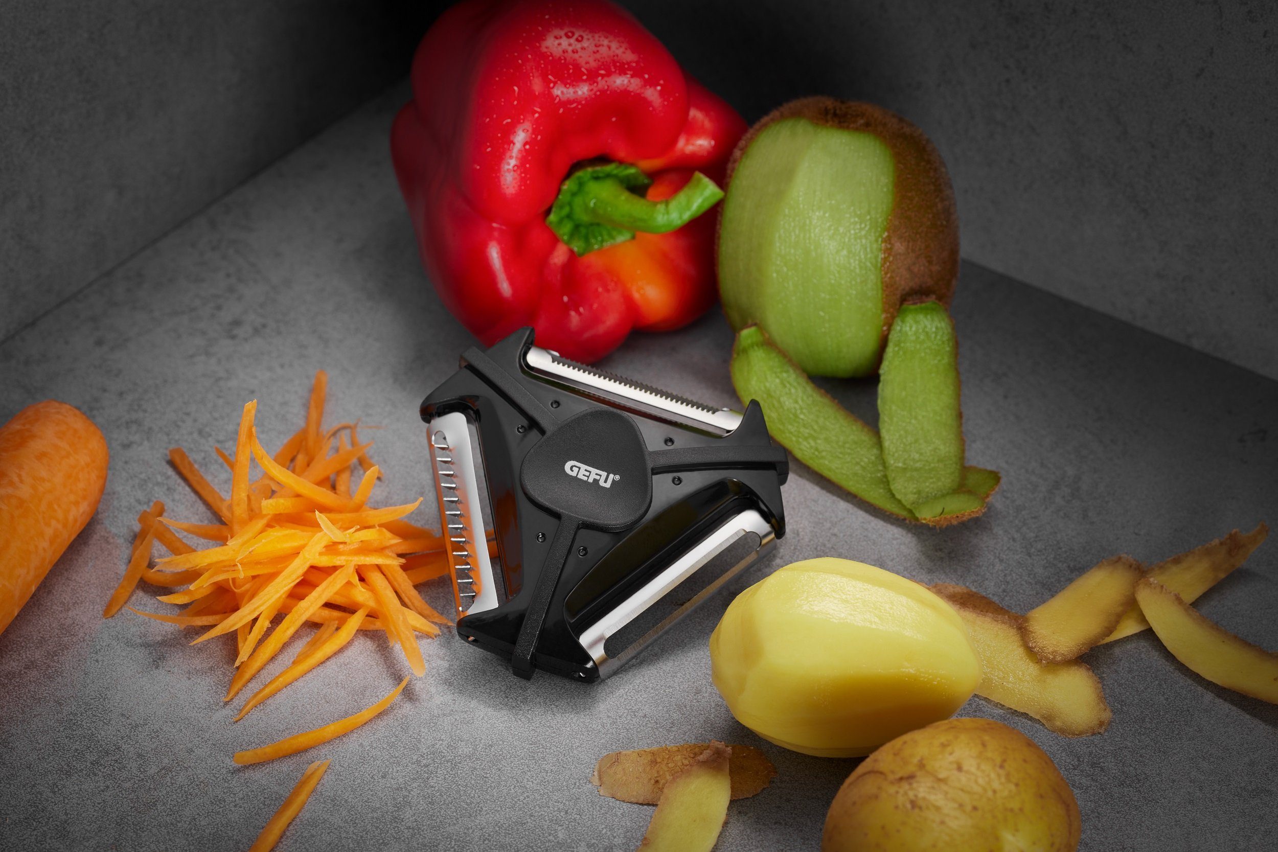 GEFU Sparschäler Sparschäler SPIN 3in1 Universalschäler Gemüseschäl
