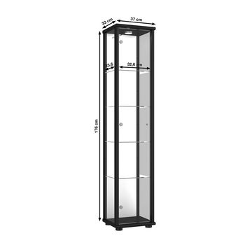 VR-Wohnideen Standvitrine C1016 (Glasvitrine (176x37x33 cm) mit 1 Glastür) LED, Spiegel, perfekt für Sammler, Sammlervitrine, Glasschrank