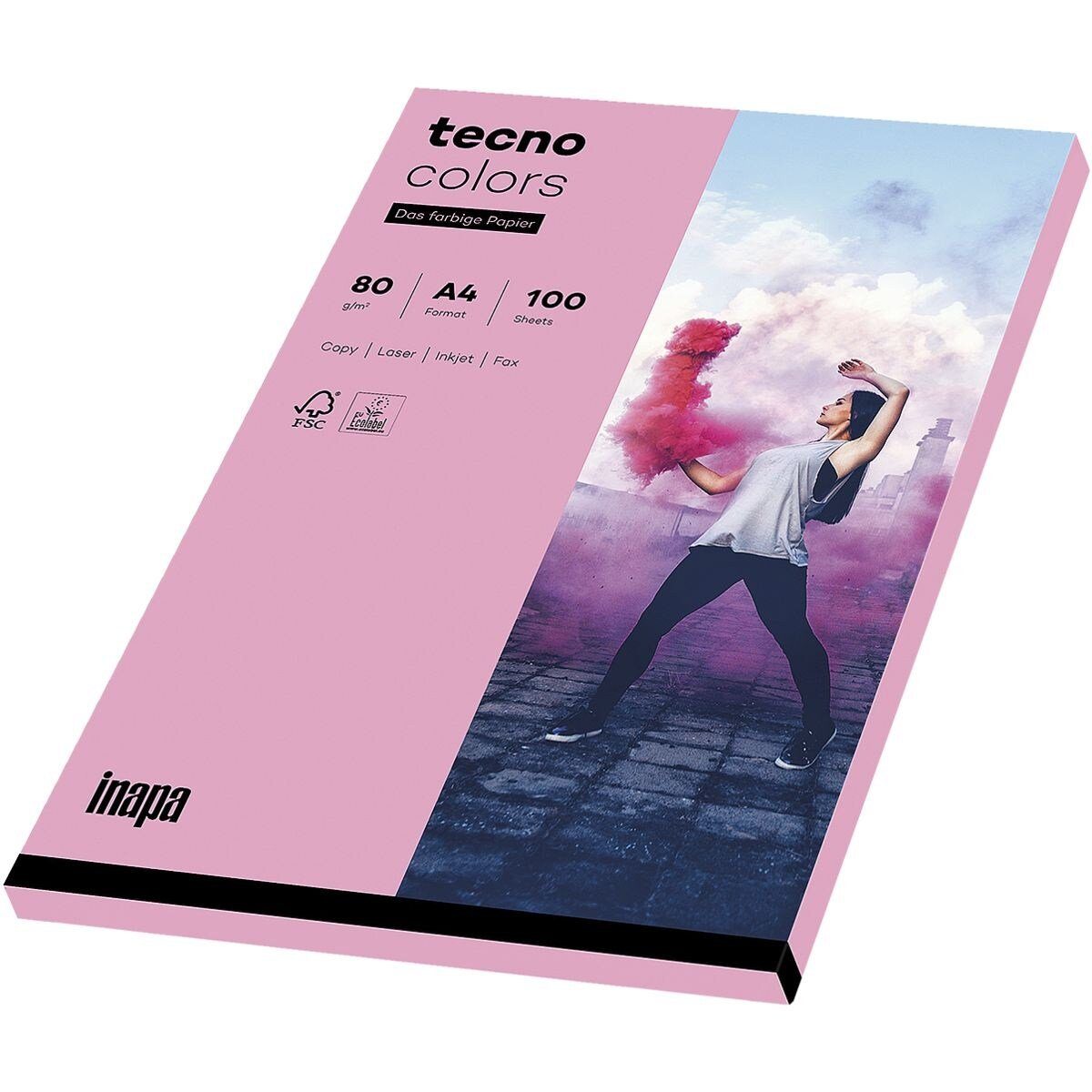 Inapa tecno Drucker- und Kopierpapier Rainbow, Pastellfarben, Format DIN A4, 80 g/m², Kleinpack rosa