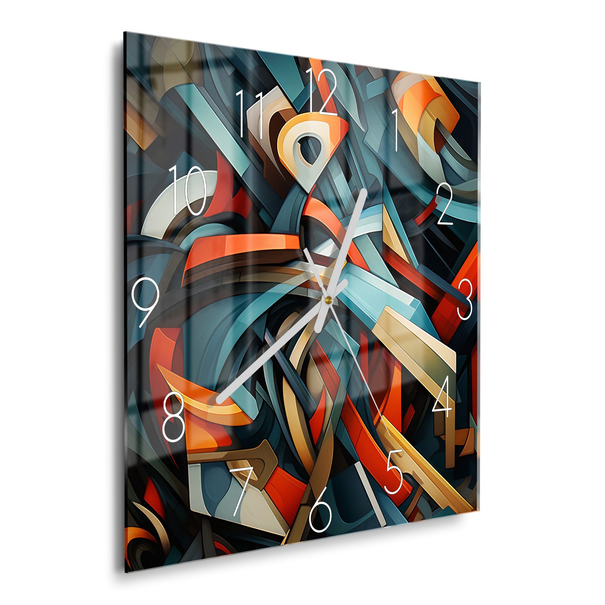 DEQOART Wanduhr 'Geometrie des Lichts' (Glas Glasuhr modern Wand Uhr Design Küchenuhr)