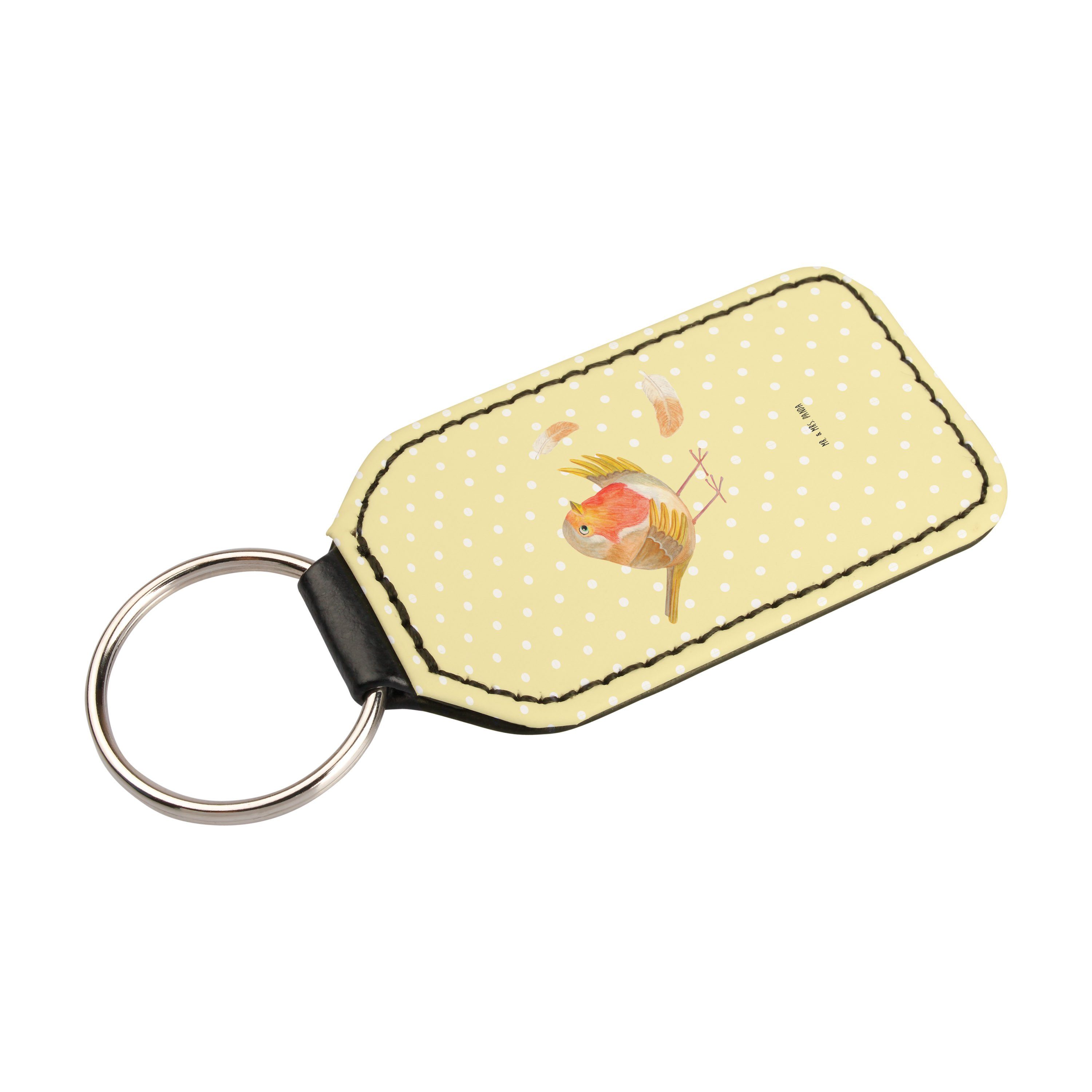 Pastell mit - Panda Rotkehlchen Gelb - Geschenk, Schlüsselanhänger Mrs. (1-tlg) Federn Schlüsselanhänger, Mr. &