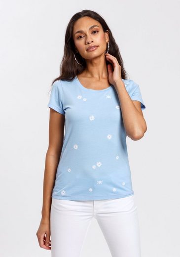 TOM TAILOR Polo Team T-Shirt mit minimalistischem Gänseblümen-Alloverdruck - NEUE KOLLEKTION