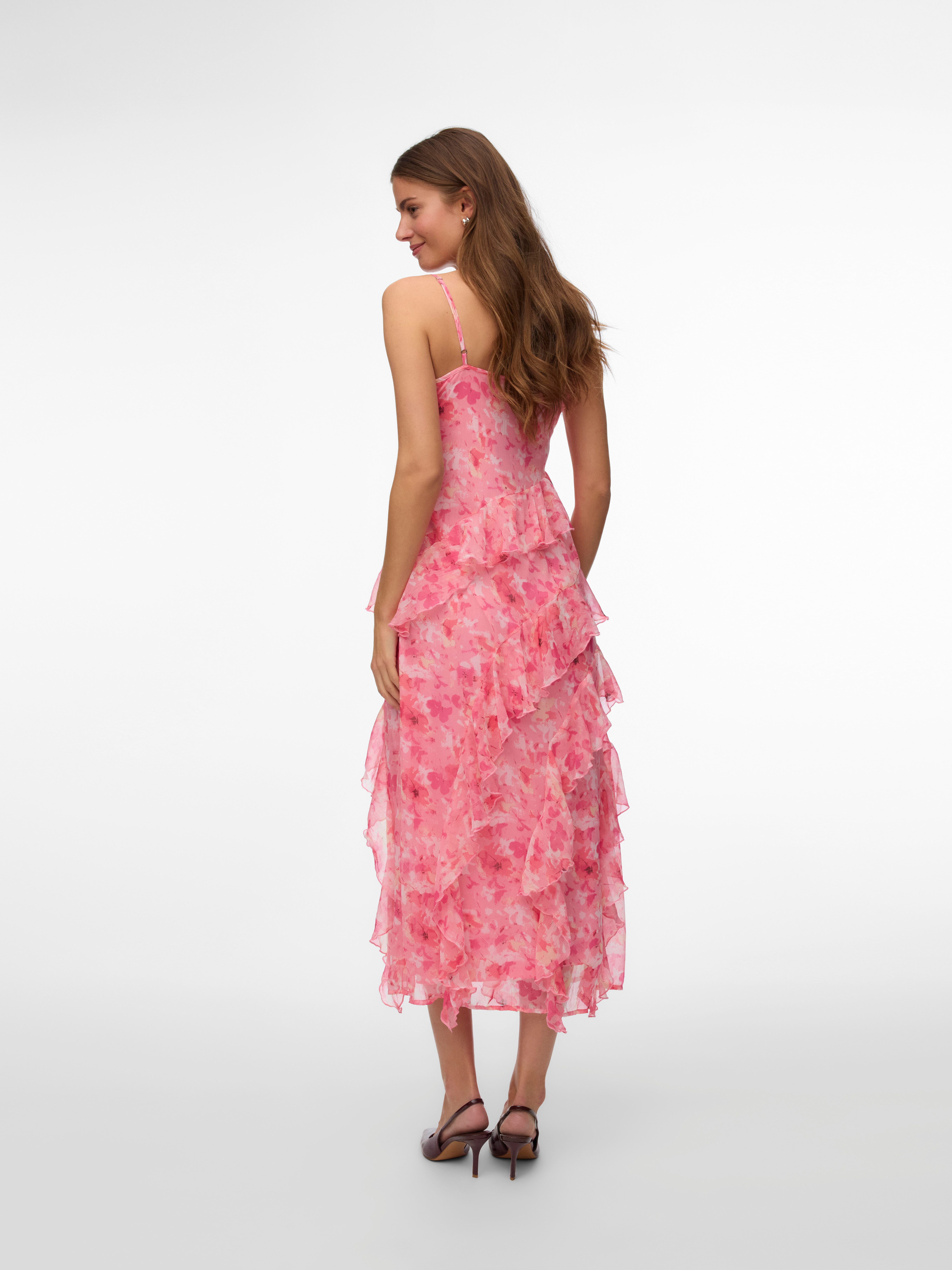 Vero Moda Trägerkleid VMSMILLA S/L V-NECK LONG FRILL DRESS WVN Kunstfaser