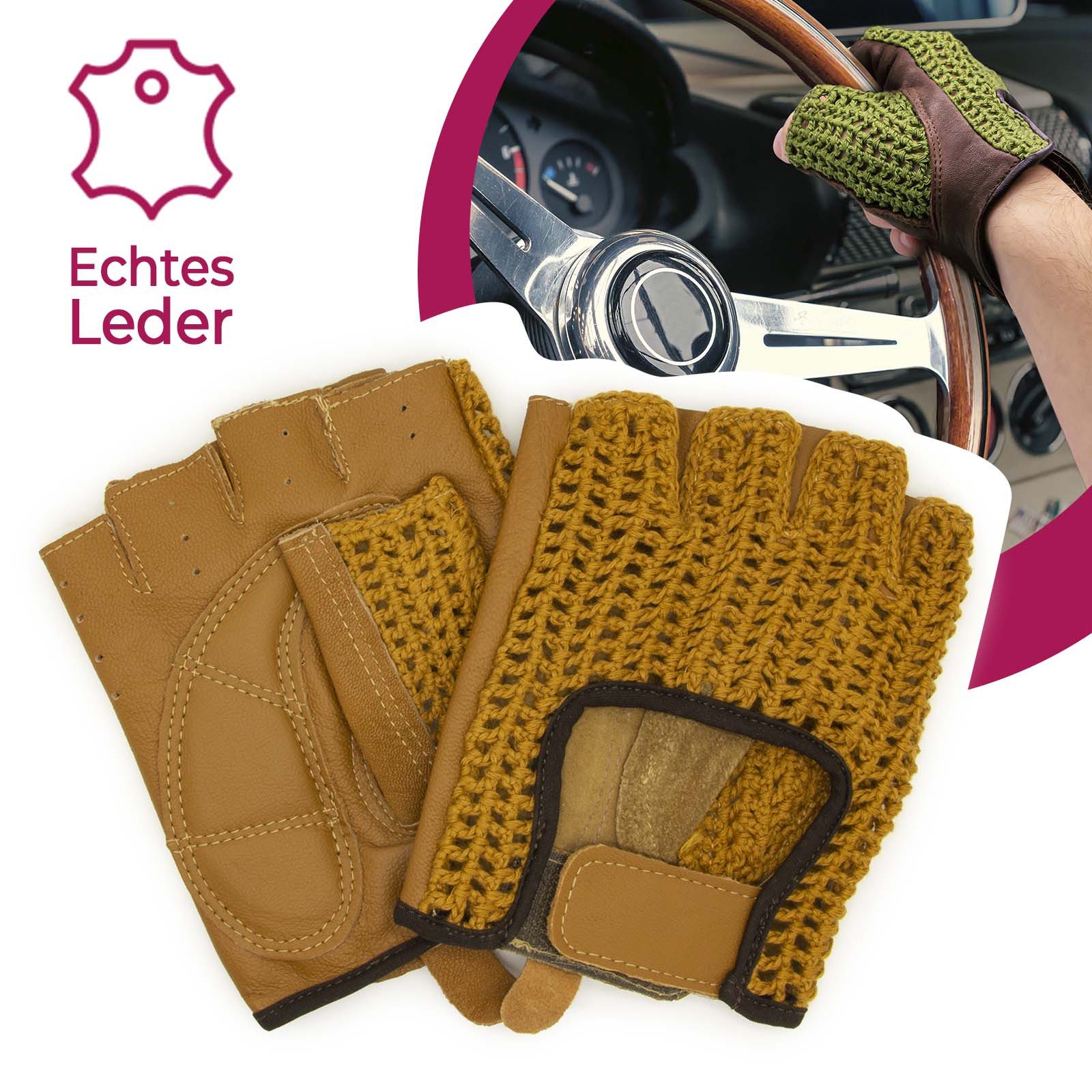 Lederhandschuhe Autofahrer Handschuhe Retro Vintage Leder Fingerlose Fahrerhandschuhe