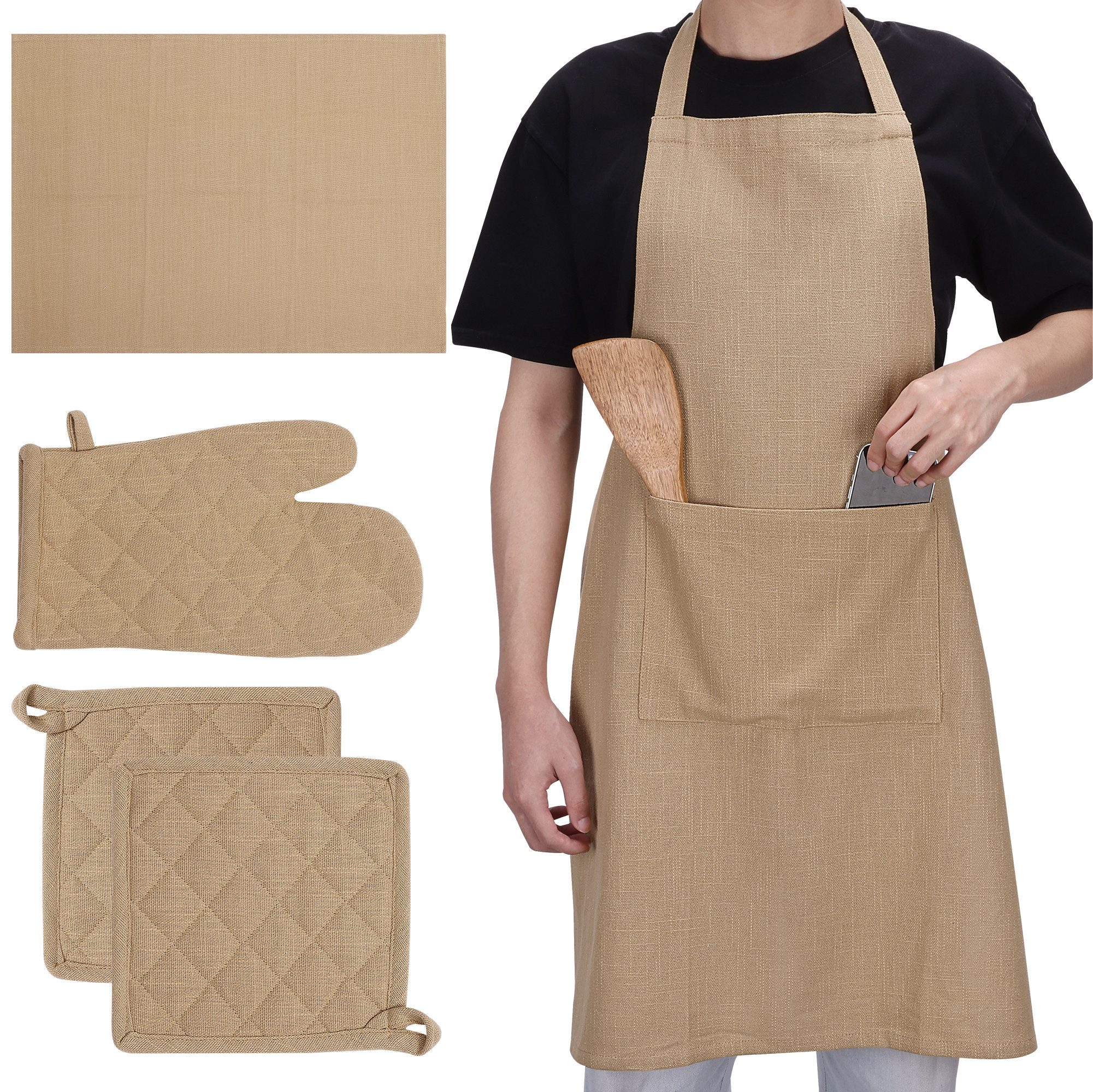JEMIDI Grillschürze Küchen Set - 1x Ofenhandschuhe 2x Topflappen 1x Schürze 1xHandtuch, (1-tlg)