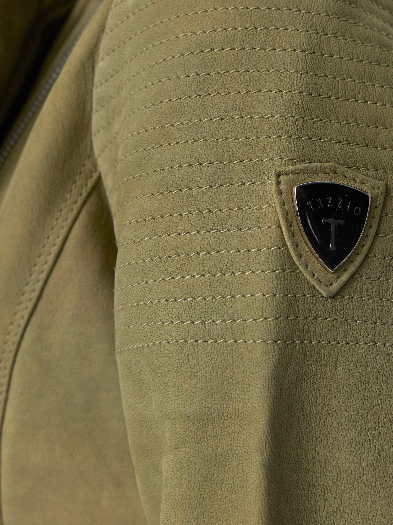 grün Reverskragen Tazzio mit Damen Biker F500 Jacke Lederjacke & Look im Leder Zipper-Details