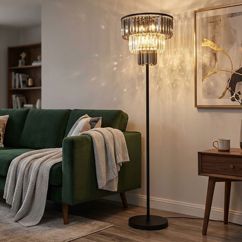 GLOBO LIGHTING LED Stehlampe, Leuchtmittel inklusive, Warmweiß, Stehleuchte Standleuchte Wohnzimmerleuchte Stehlampe Glaskristalle LED