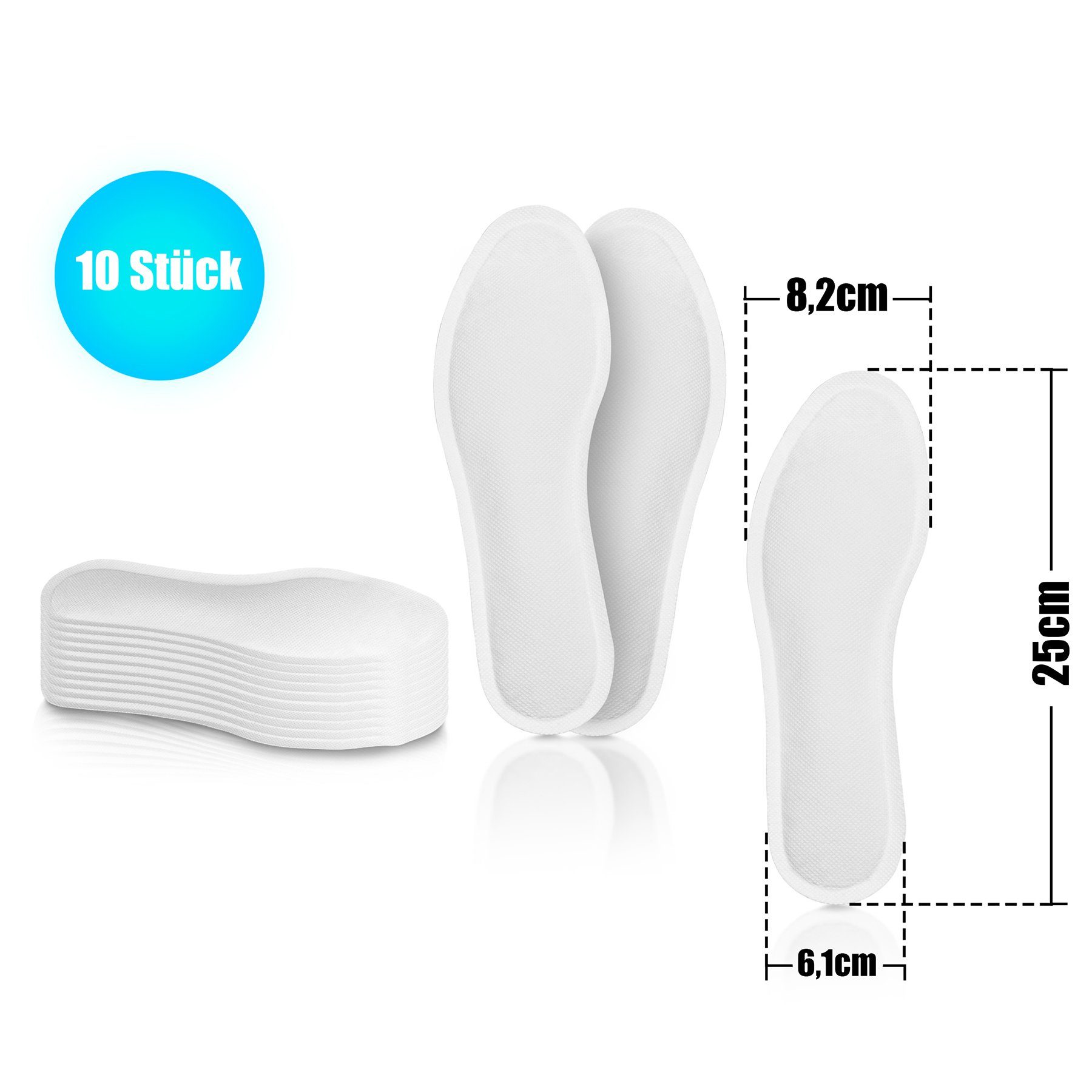 BigDean Thermosohlen 10 Paar beheizbare Einlegesohlen Wärmesohlen für Schuhe 39-44 EU (Set, 20-tlg., Fußwärmer), Thermo Einlegesohlen, Dünnes Flexibles Design, 50°c Im schuh