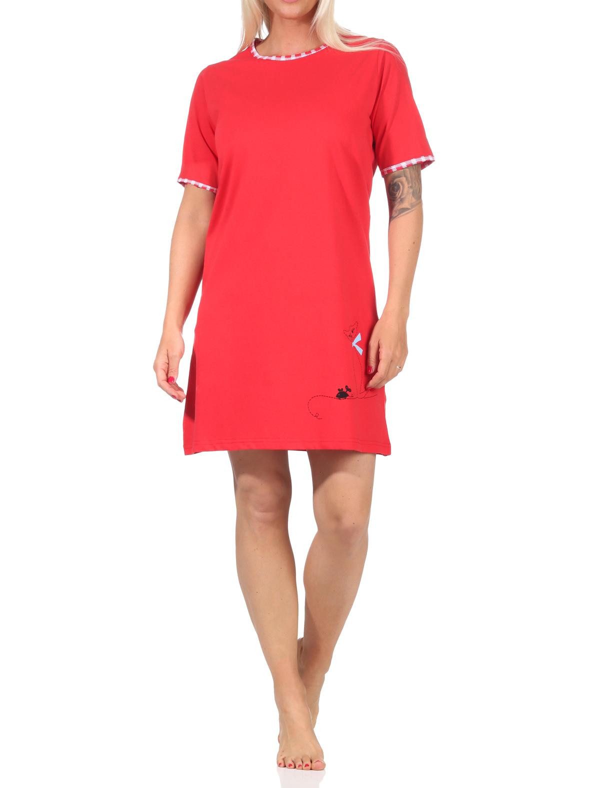 Normann Nachthemd Damen Nachthemd, kurzes Bigshirt mit süßer Katzen-Applikation - 66335