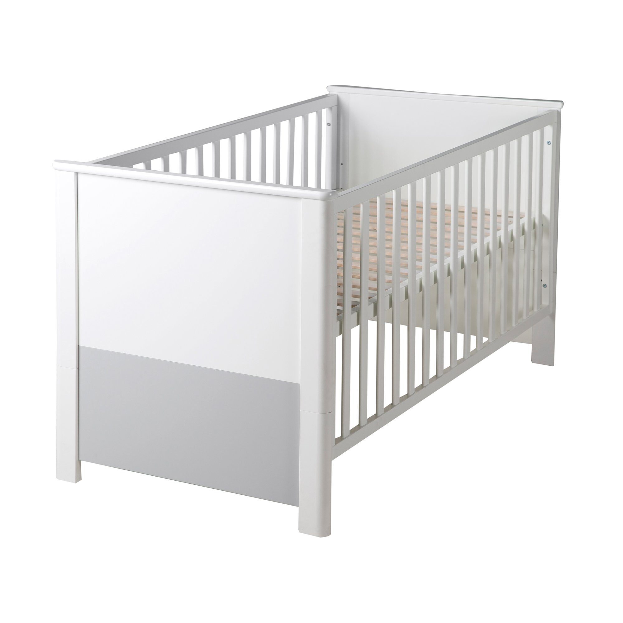 roba® Kinderbett Gitterbett Linus, 70 x 140 cm, in weiß/grau, Kombi- Kinderbett, höhenverstellbar, umbaubar zum Juniorbett
