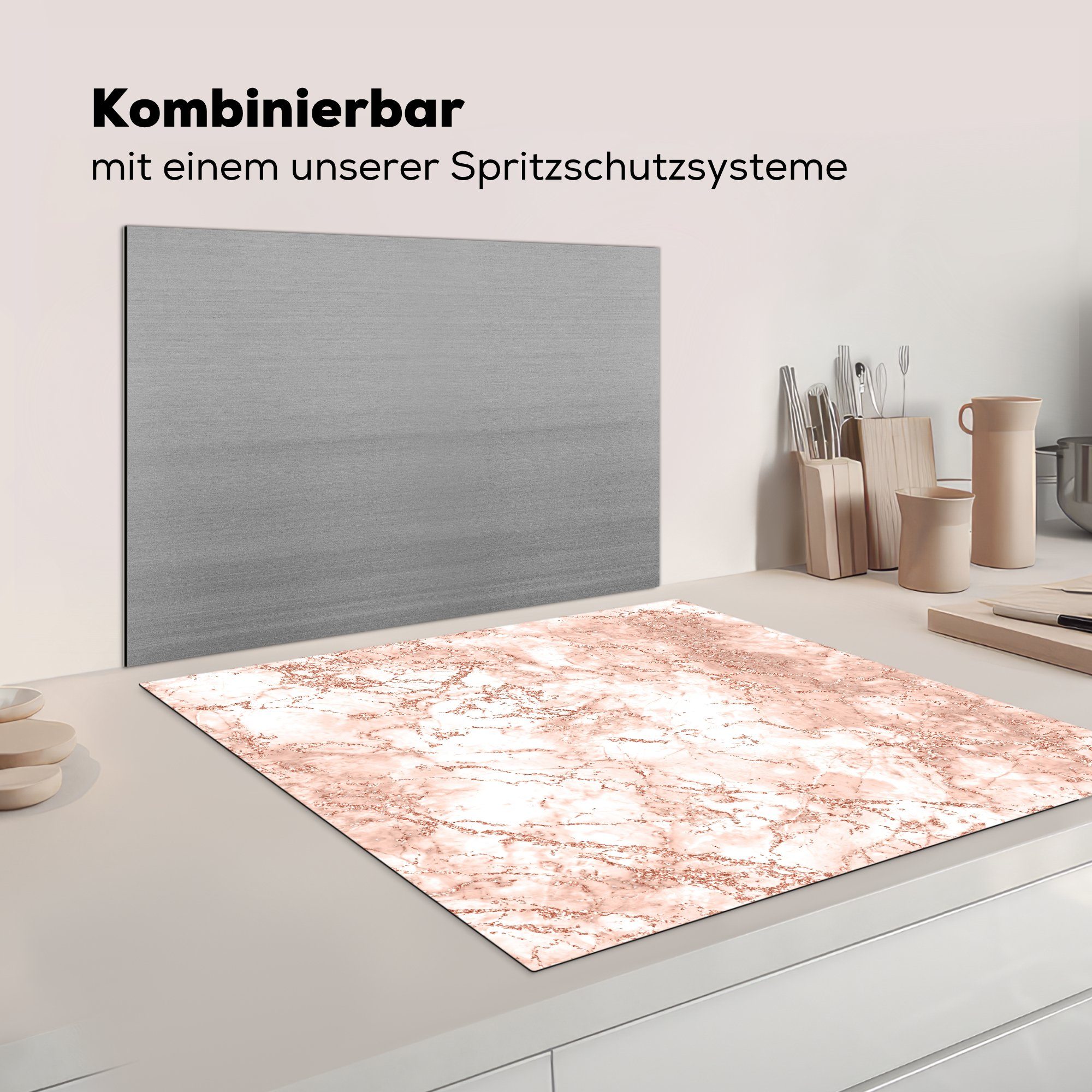 78x78 für cm, Herdblende-/Abdeckplatte tlg), (1 Marmor Ceranfeldabdeckung, MuchoWow - küche Weiß Arbeitsplatte - Vinyl, Rosa,