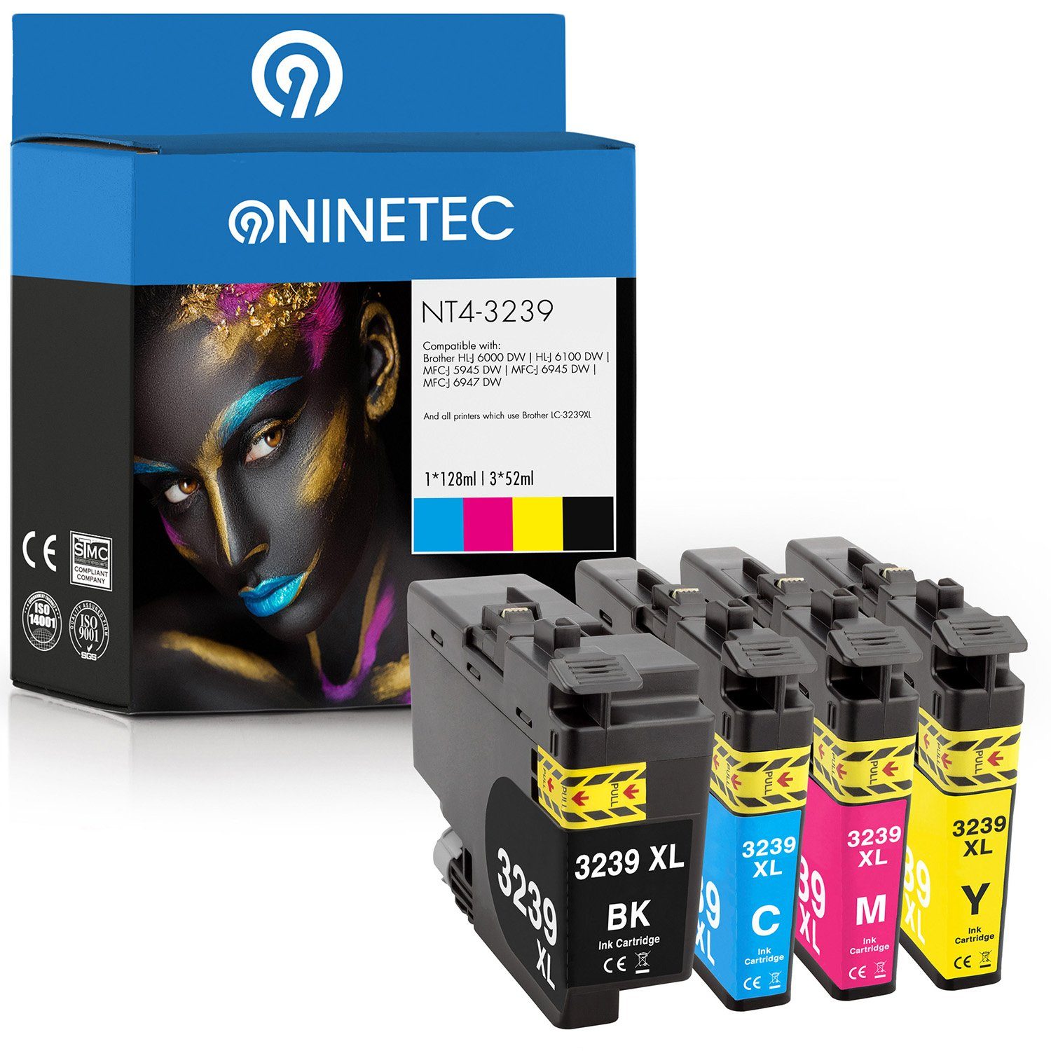 NINETEC 4er Set ersetzt Brother LC-3239 3239XL Tintenpatrone