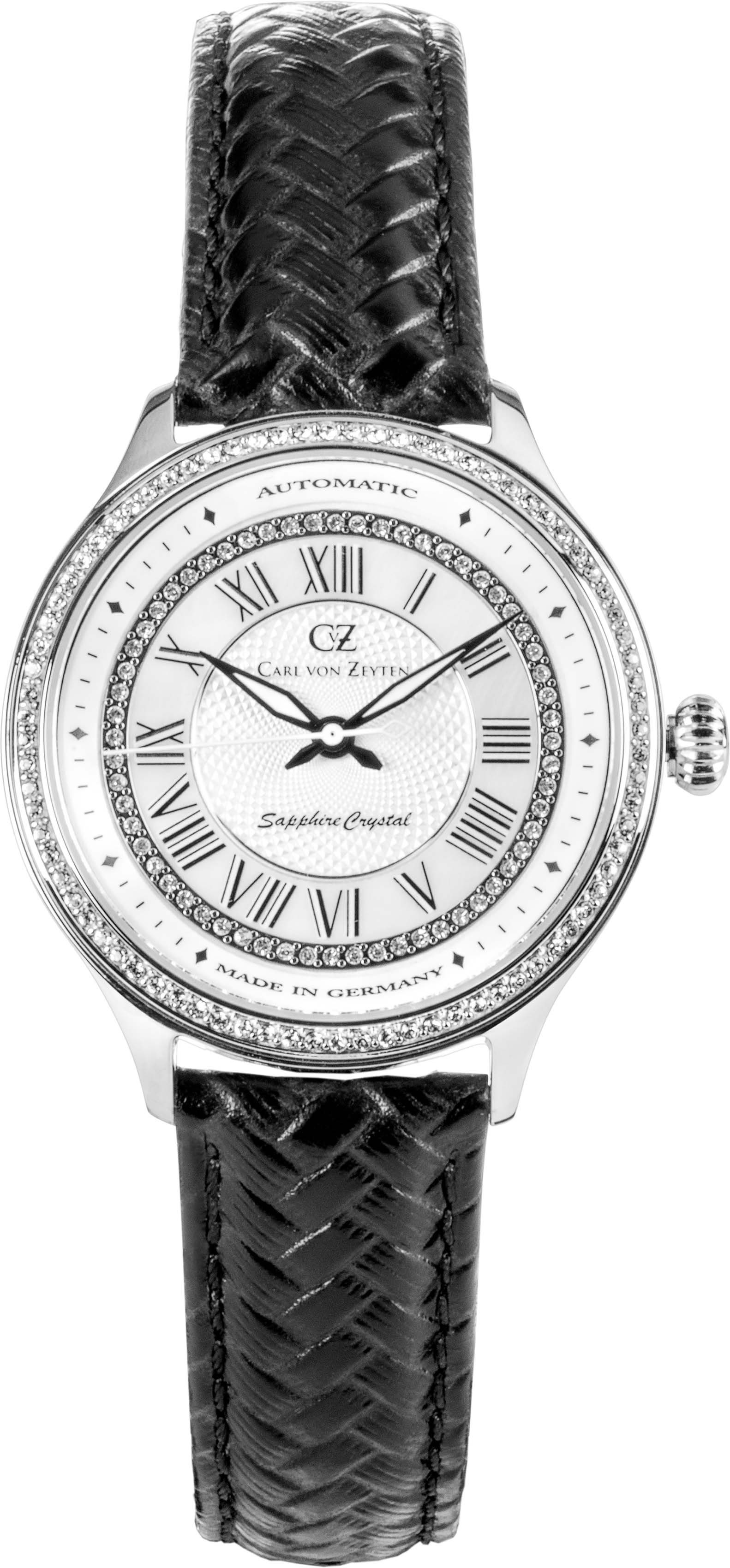Carl von Zeyten Automatikuhr Hornberg, CVZ0068WHS, Armbanduhr, Damenuhr, Saphirglas, Made in Germany, Mechanische Uhr