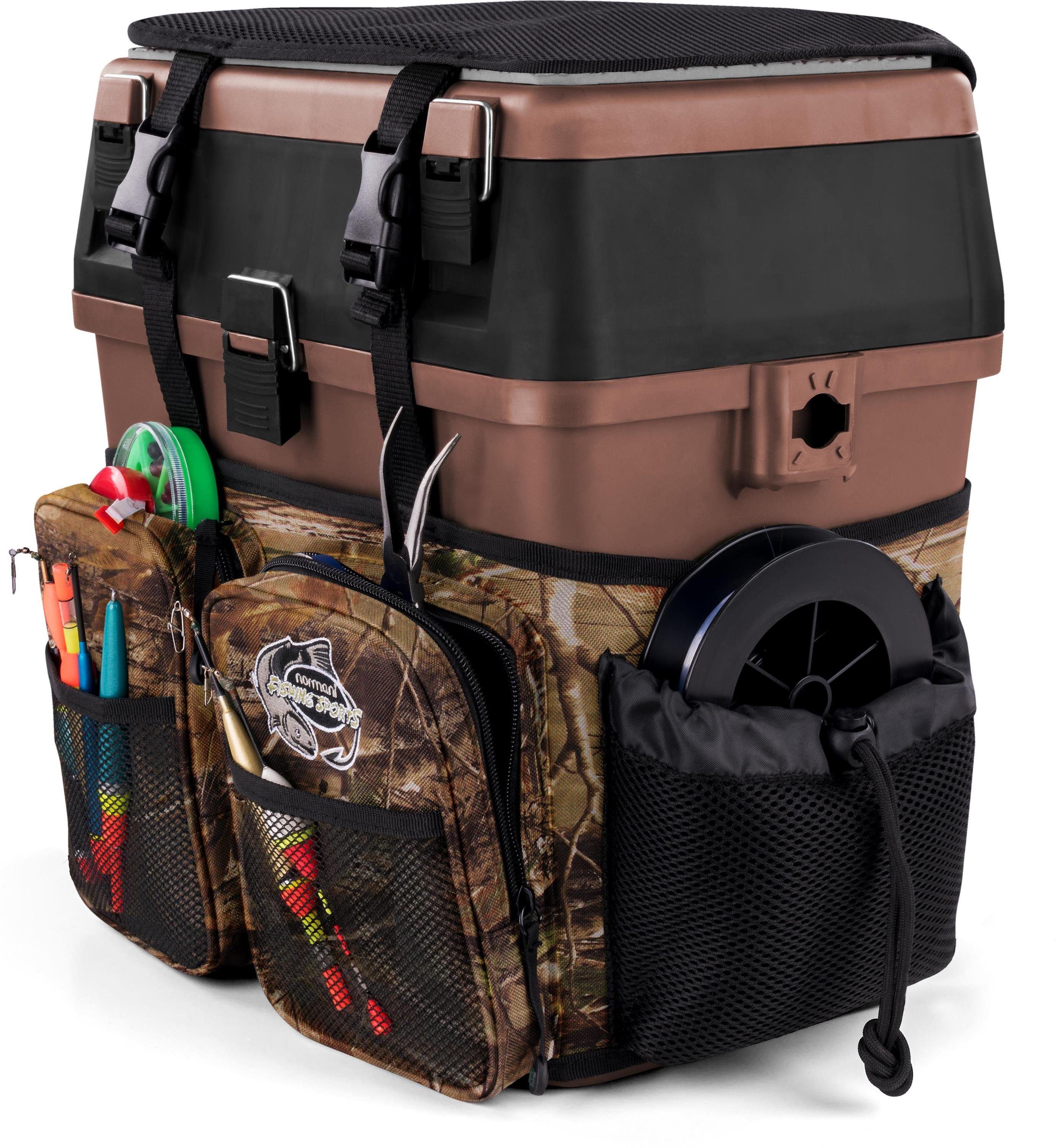 normani Angelkoffer Angelbox Bilbao, Angeltasche Sitzkiepe mit Rucksackfunktion und Tackle-Boxen
