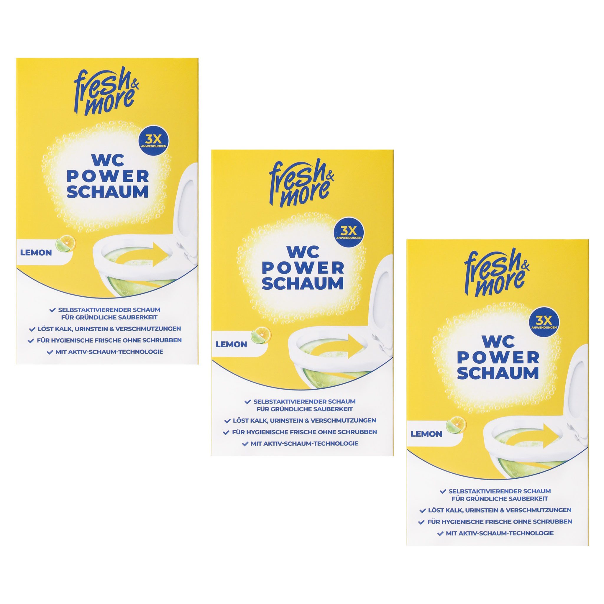 fresh & more PowerSchaum WC-Reiniger (3 Beutel à 100 g = 3-teiliges Set selbstschäumend, ohne Bürsten)