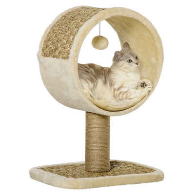 PawHut Kratzbaum Katzen-Spiel-Stamm Kletterbaum Jute Khaki+Hellbraun 40 x 30 x 56 cm, 40L x 30B x 56H cm