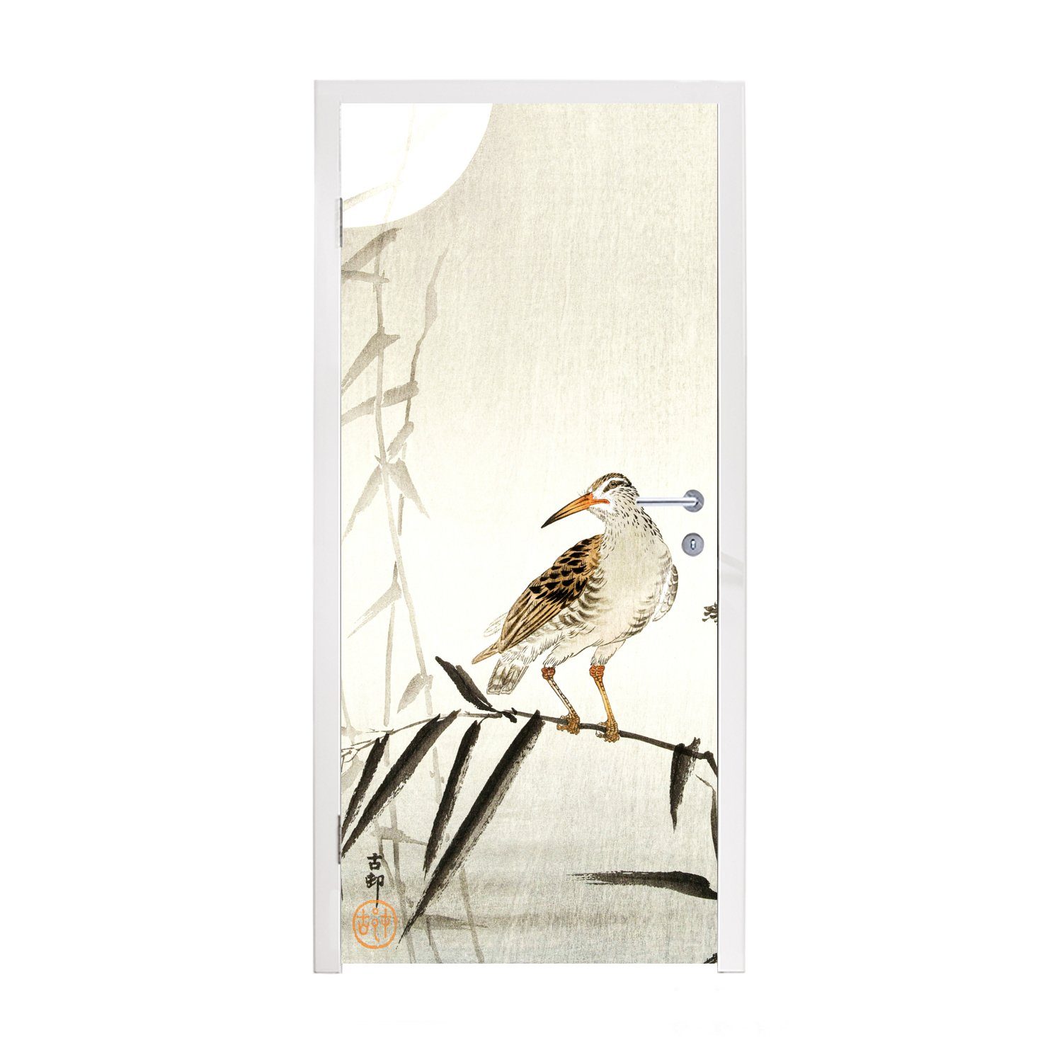 - cm MuchoWow St), - Zweig - bedruckt, Vogel Türaufkleber, für Tiere Matt, (1 75x205 Tür, Fototapete Türtapete Vintage,
