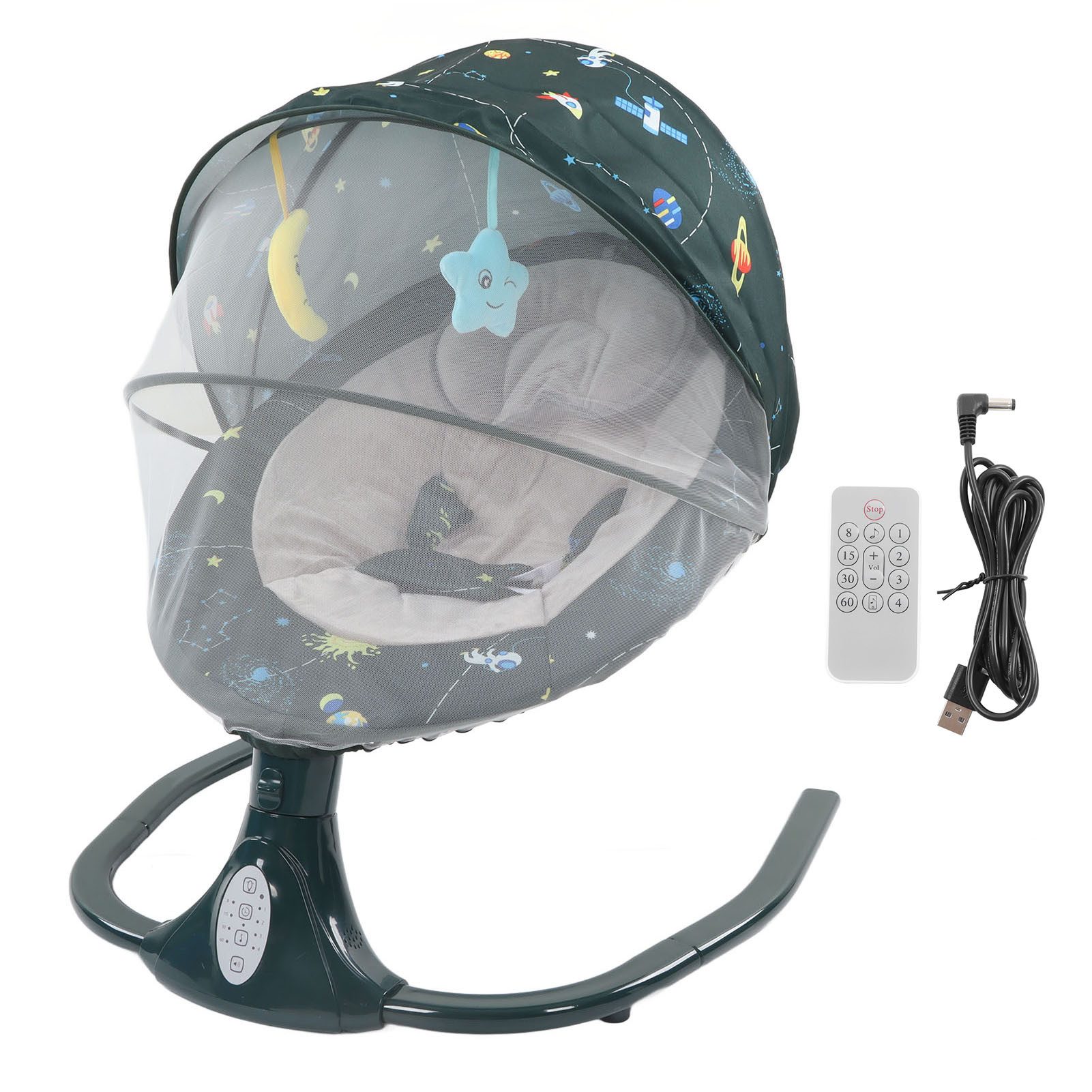 cocosity Babywippe Smarte Babyschaukel, faltbar und abnehmbar, 4 Schaukelmodi, 5 Meter Fernbedienungsreichweite, bionisches Sitzkurvendesign