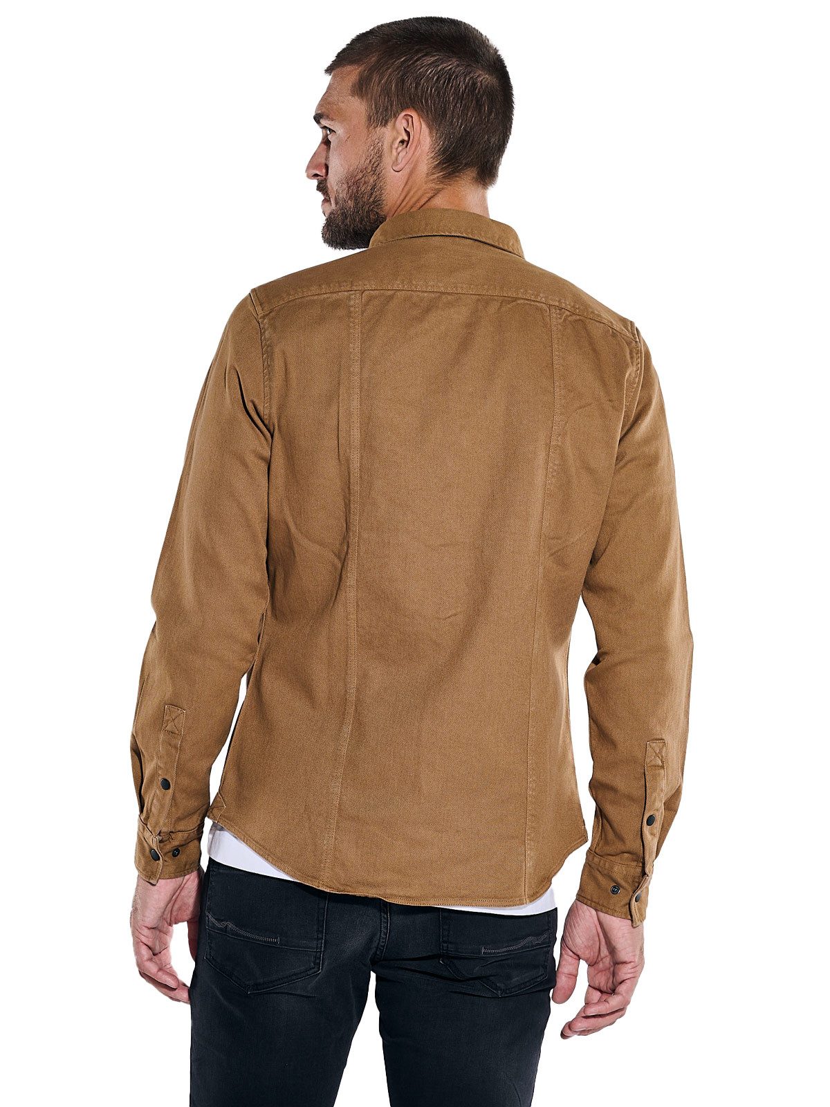 emilio adani Langarmhemd Herren Overshirt aus Twill slim fit, Cognac günstig online kaufen
