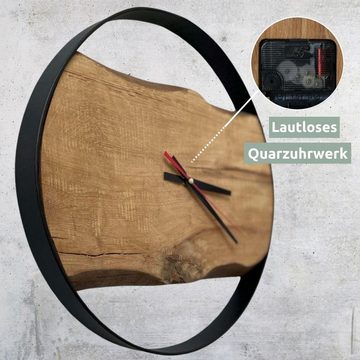 holz4home Wanduhr mit Stahlrahmen aus massiver Eiche Ø 43 cm von holz4home®