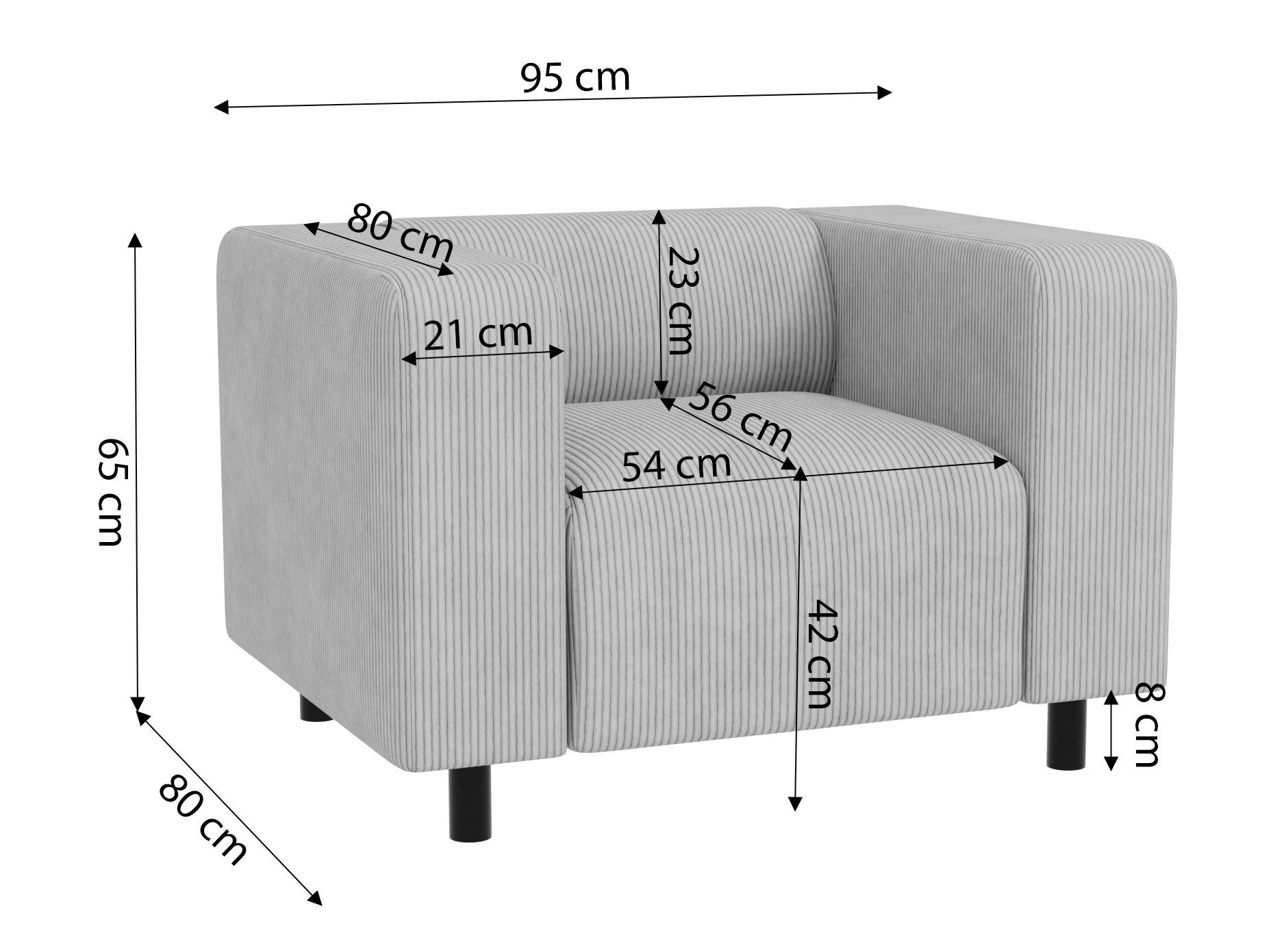 S-Style Möbel Sessel Gustav aus Cord-Stoff mit bequemem Sitz (Sessel x 1), mit Wellenfederung – Bild 4 von 5