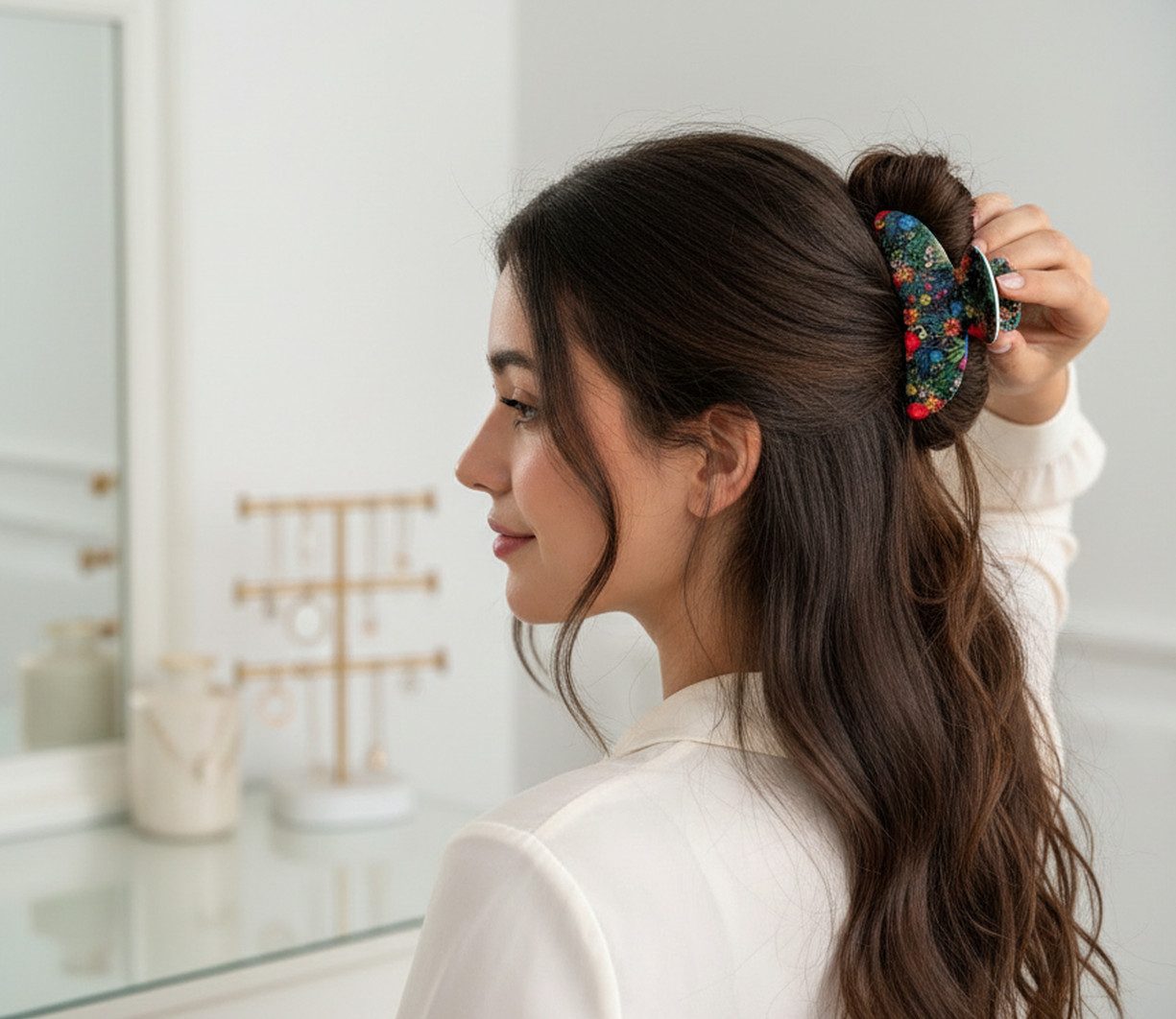 LK Trend & Style Haarspange mit Blumenmuster, Größe ca 10 cm., Blumenmotive sind immer ein guter Begleiter