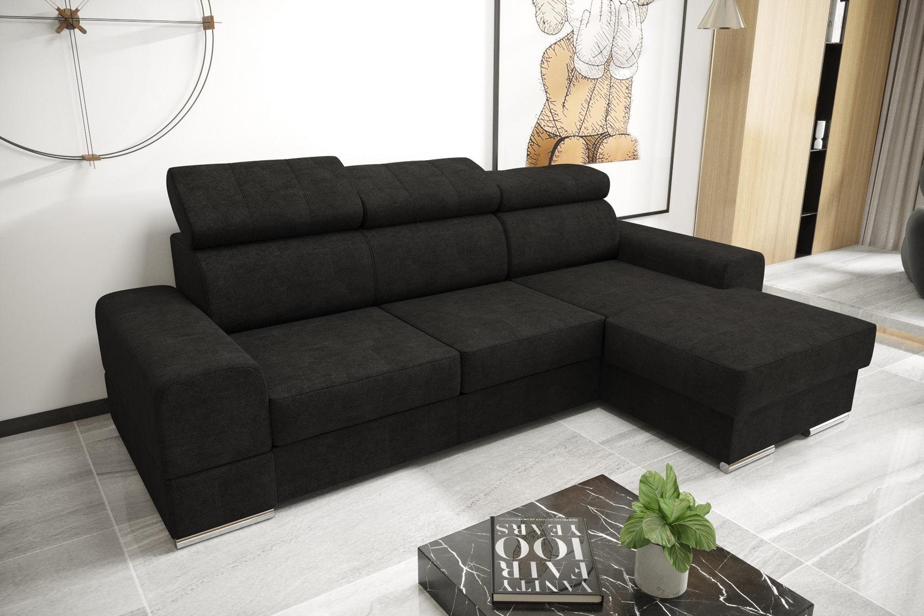 JVmoebel Ecksofa Wohnlandschaft Bettfunktion Stoff Ecksofa L-Form Sofa Couch, Made in Europe Schwarz
