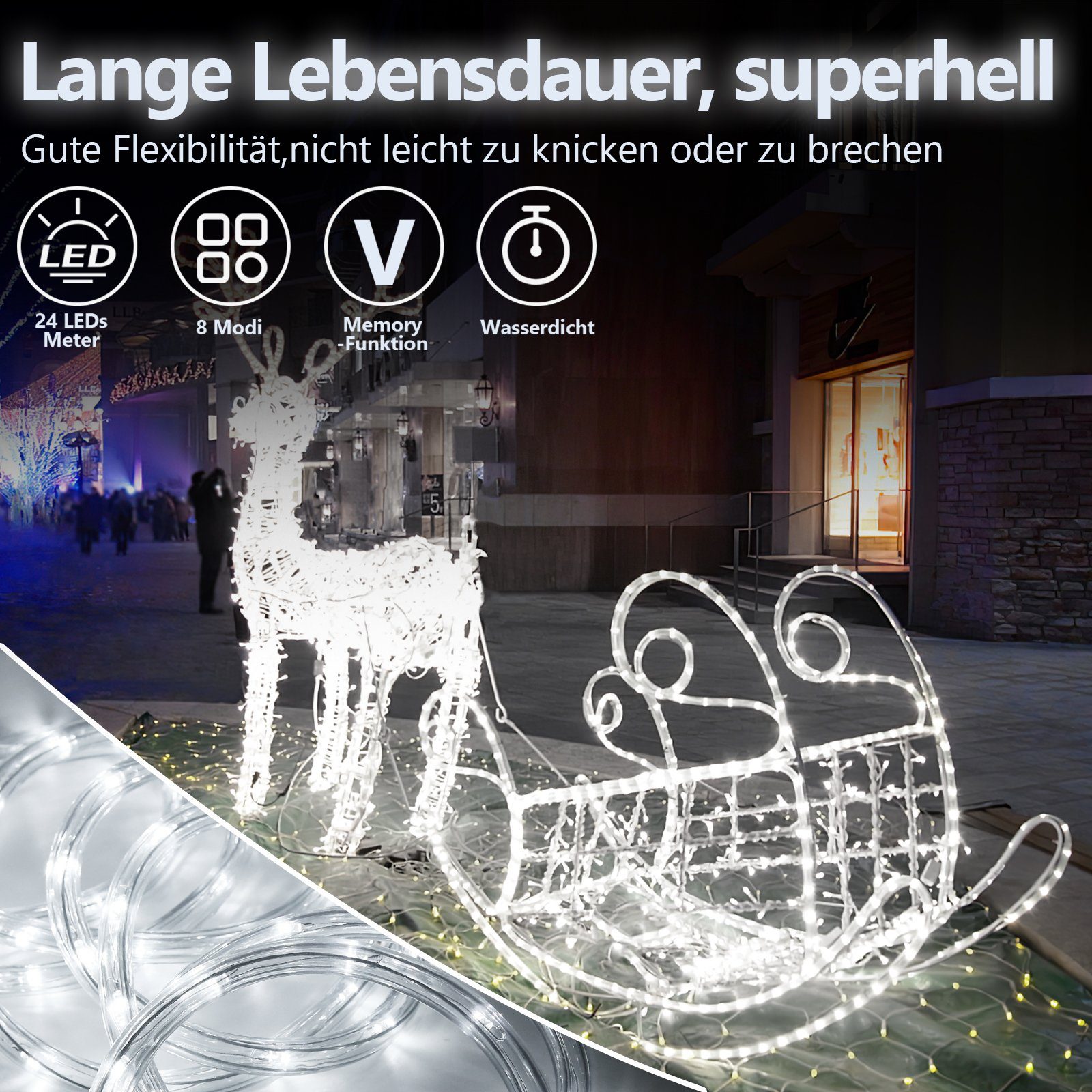 Weihnachtsdeko, Außen Garten Wasserdicht 10-50M mit Clanmacy Deko LEDs Lichterschlauch Kaltweiß lichtschlauch Party Beleuchtung